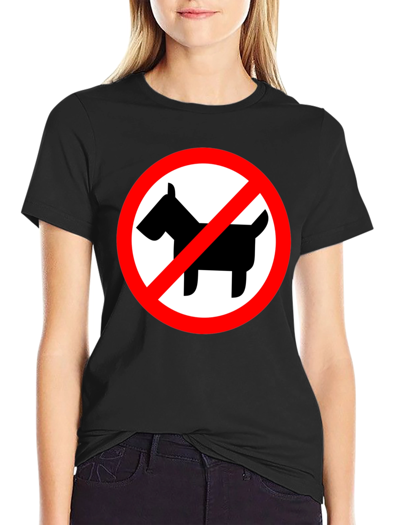 No Dogs Allowed Black Crew Neck T-Shirt