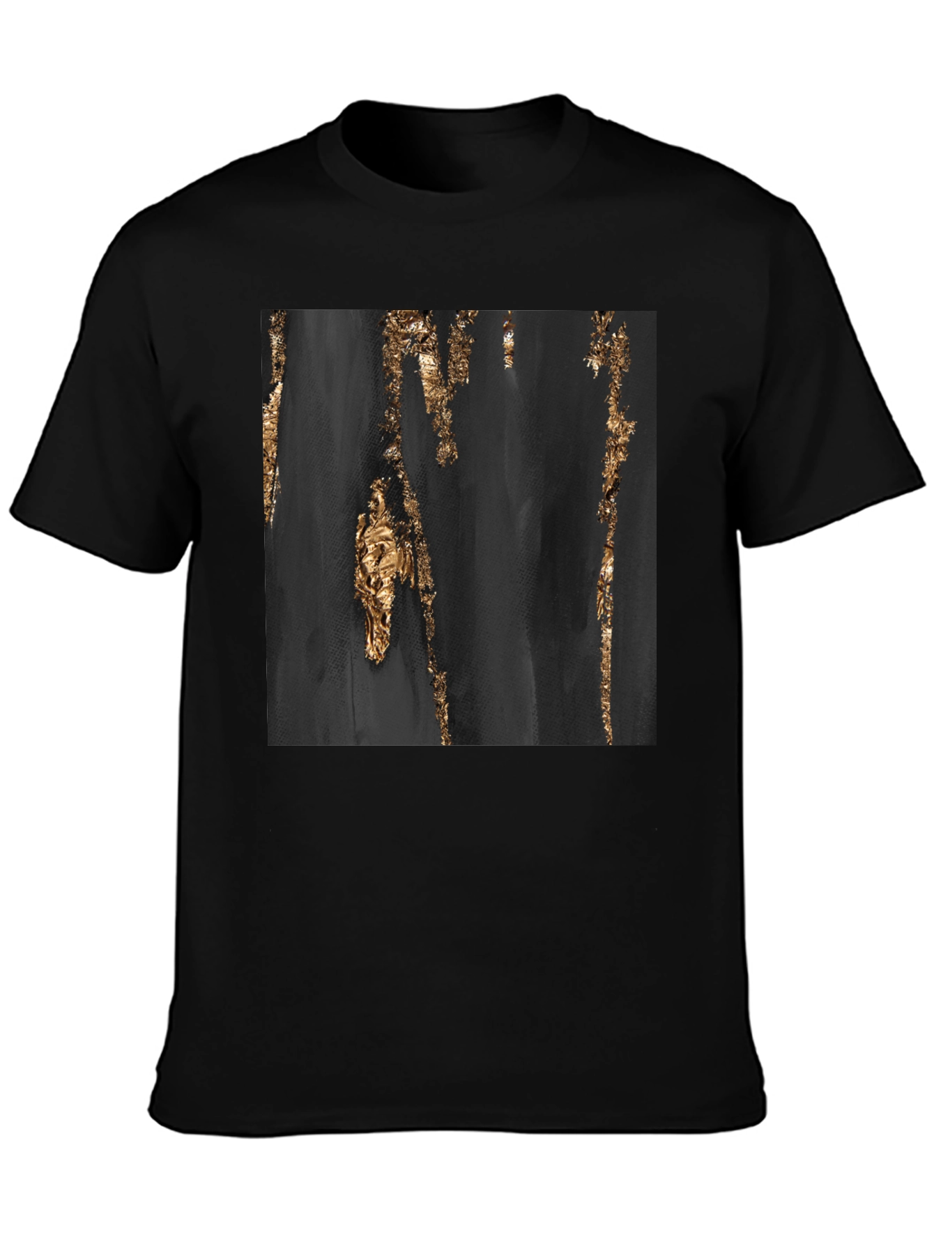Abstract Gold Foil Print Black T-Shirt