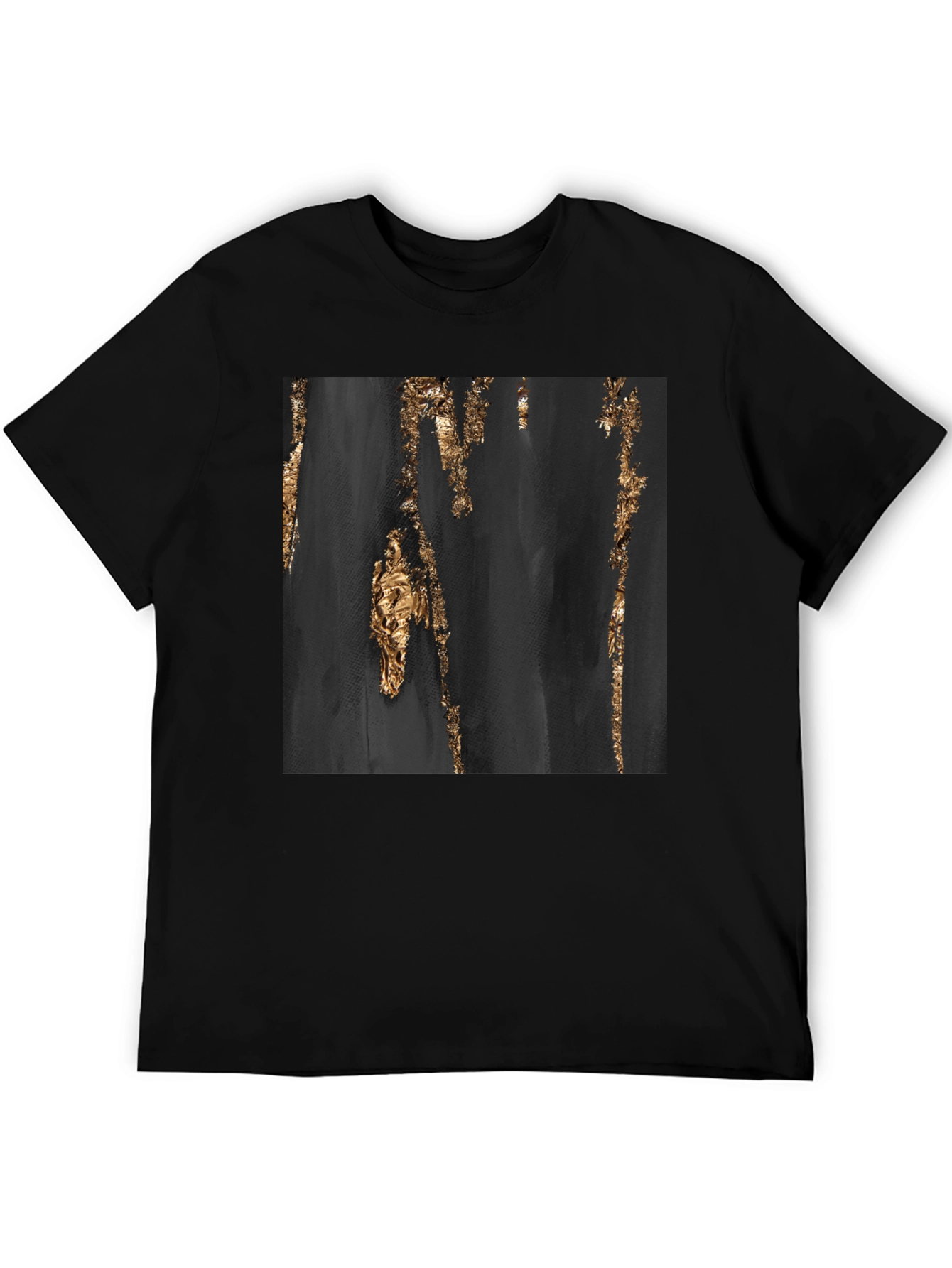 Abstract Gold Foil Print Black T-Shirt
