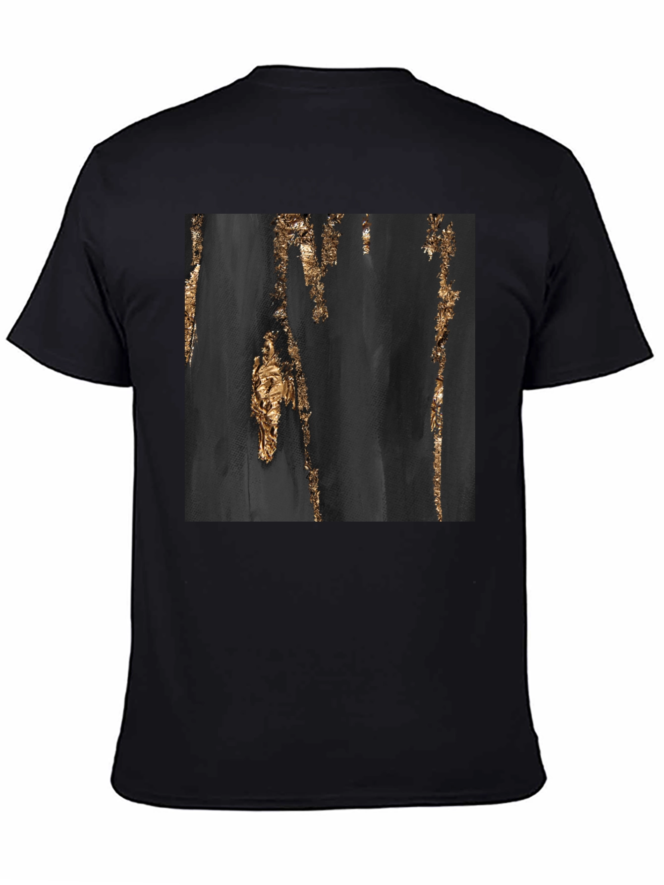 Abstract Gold Foil Print Black T-Shirt