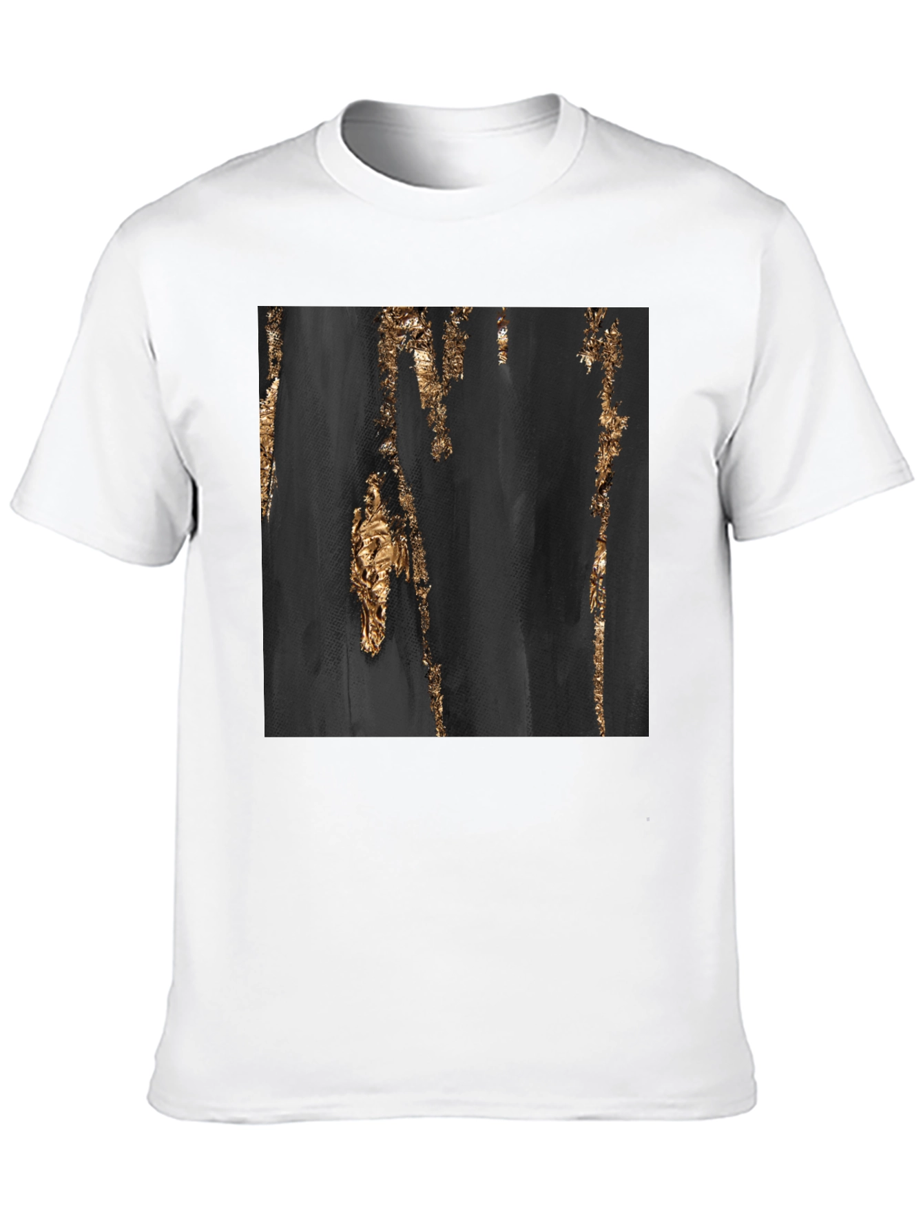 Abstract Gold Foil Print Black T-Shirt