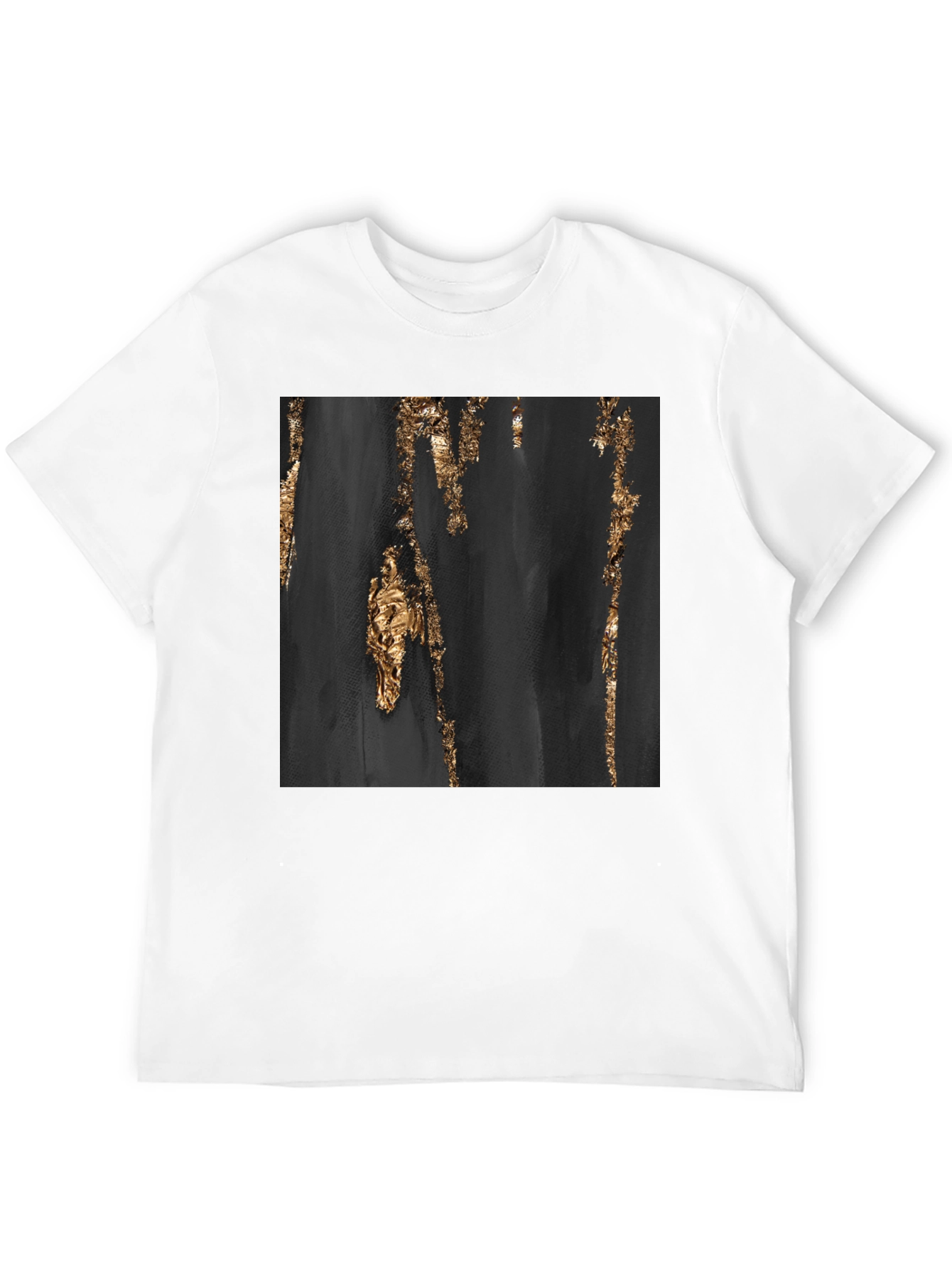 Abstract Gold Foil Print Black T-Shirt