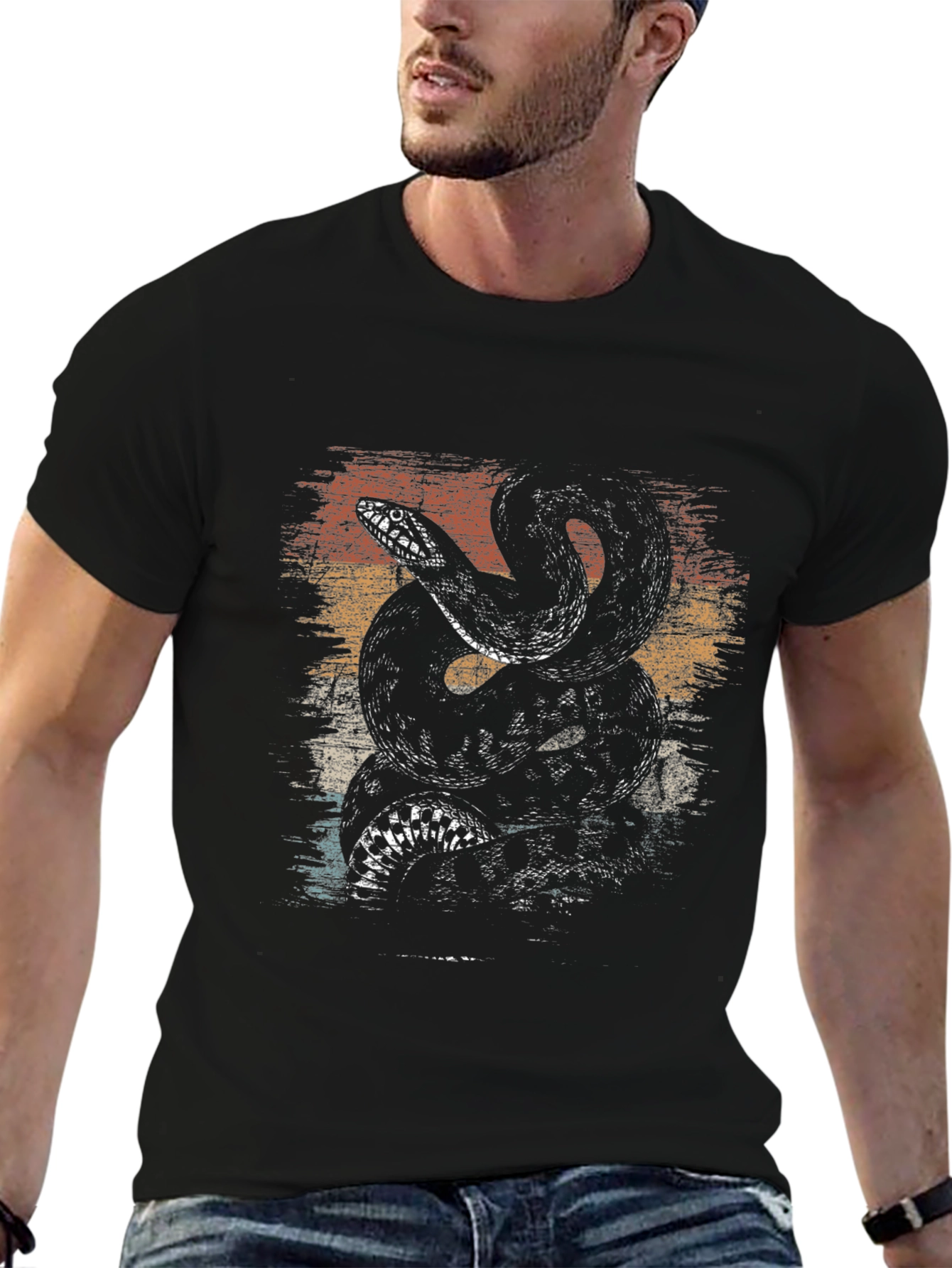 Retro Snake Graphic Tee - Mens Black T-Shirt
