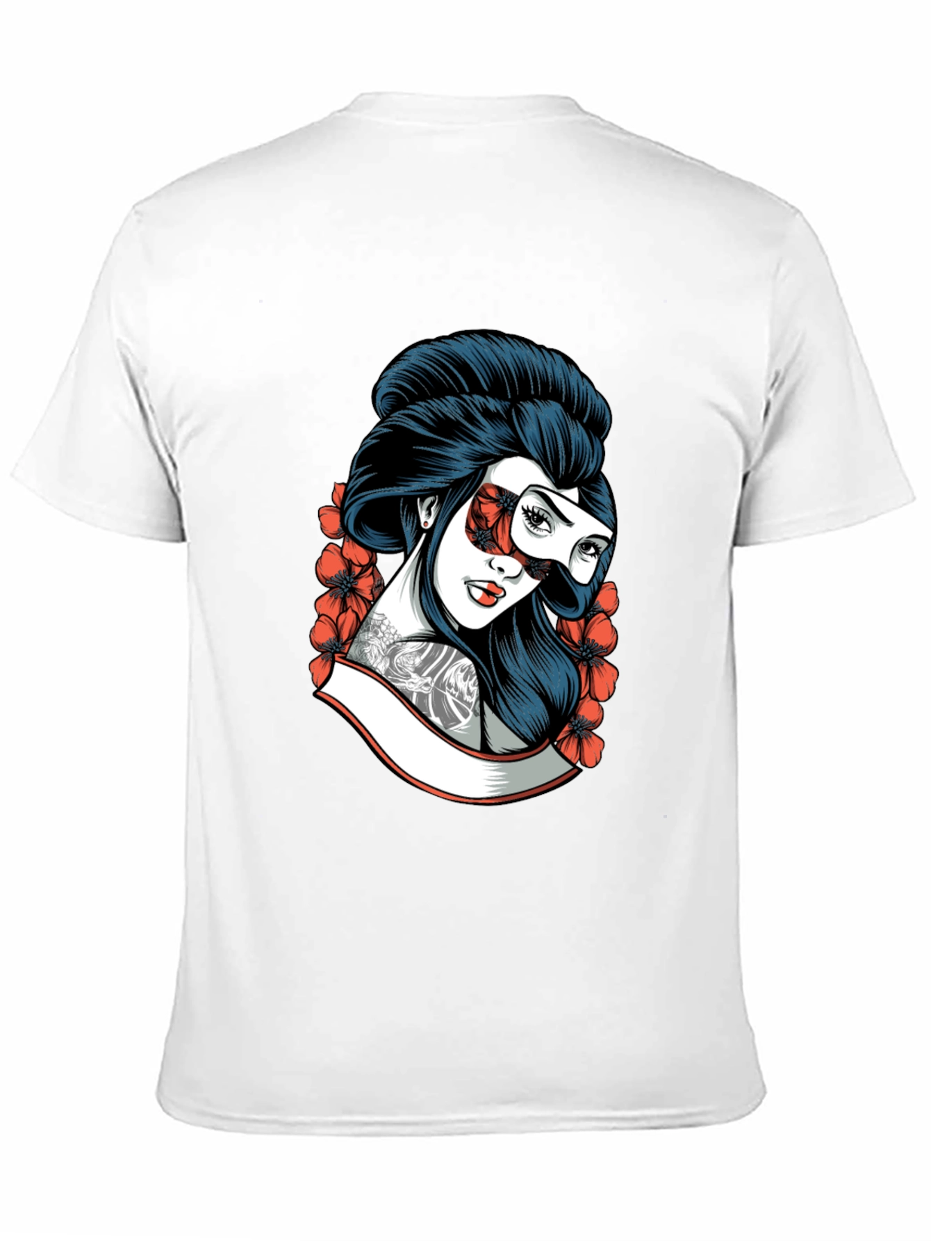 Geisha Mask Graphic Tee - Black Cotton T-Shirt