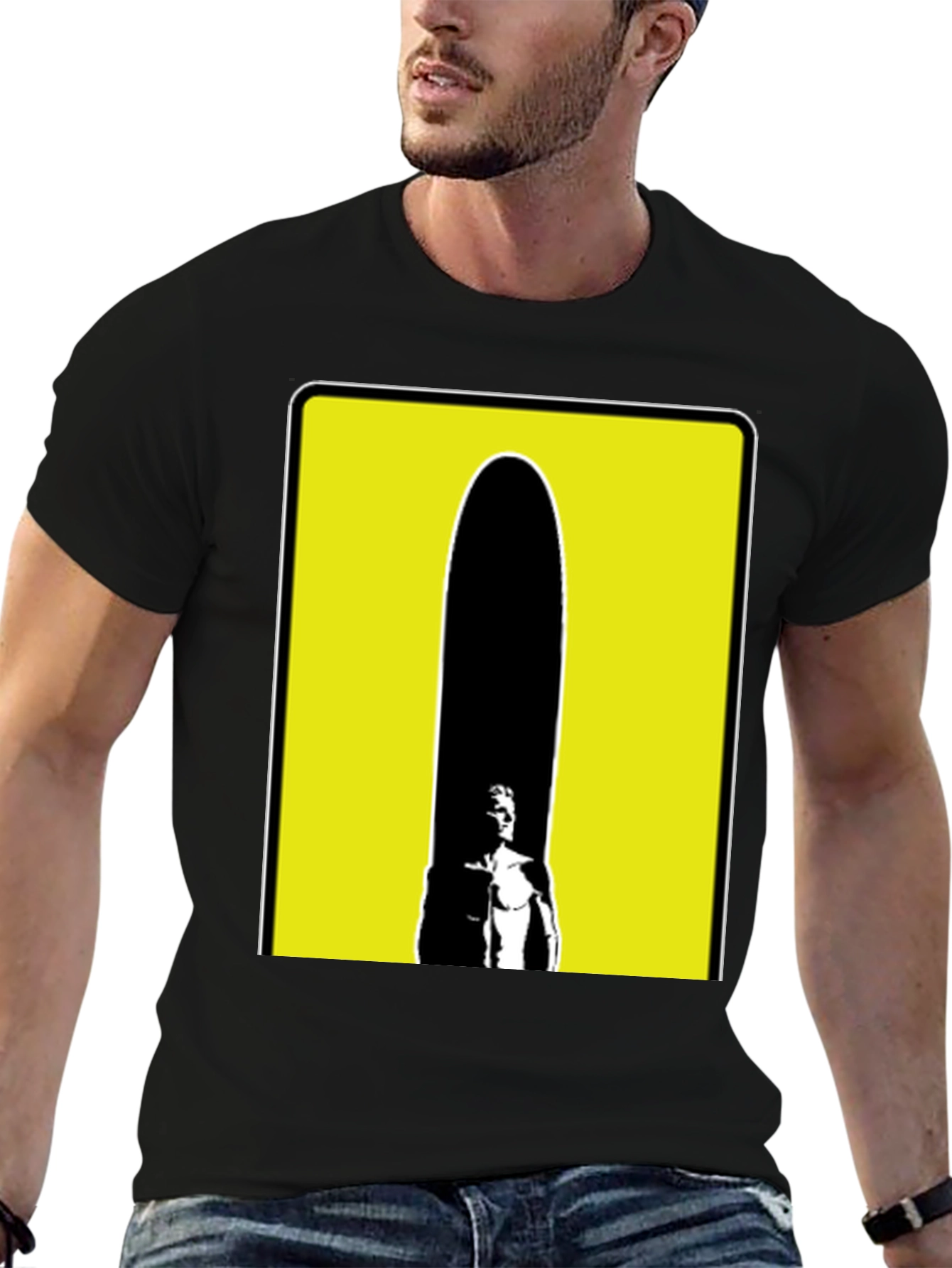 Abstract Yellow Box Mens Black T-Shirt
