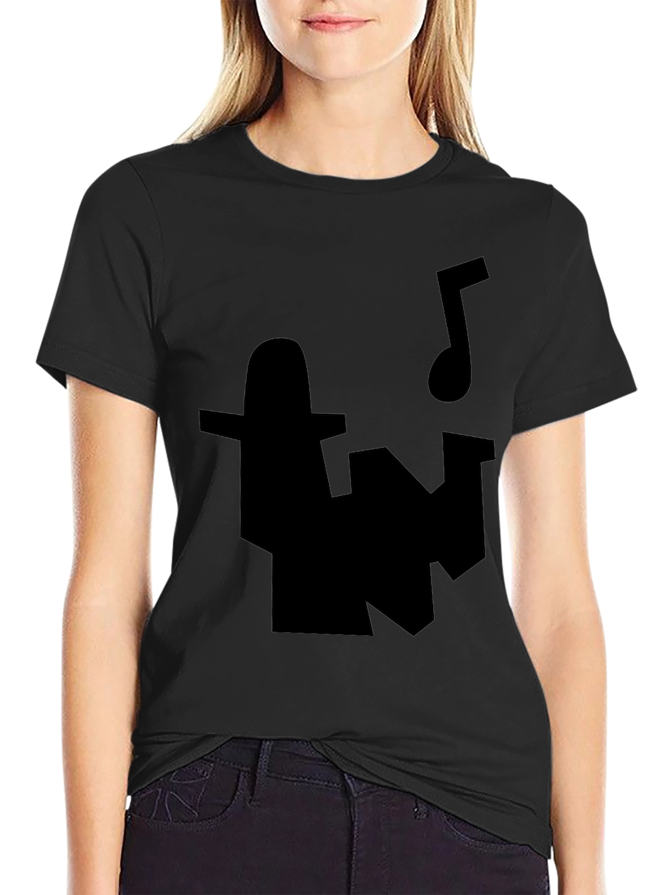 Black T-Shirt with Abstract Music Design