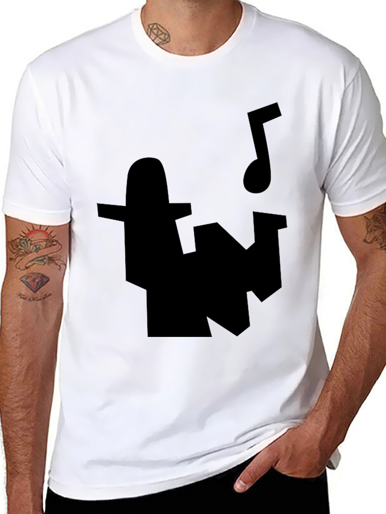 Black T-Shirt with Abstract Music Design