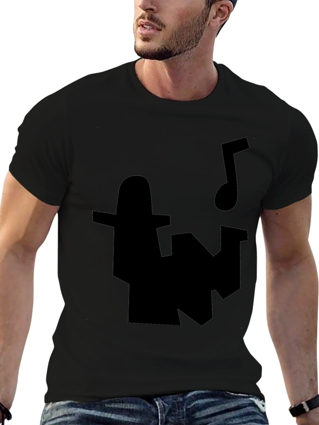 Black T-Shirt with Abstract Music Design