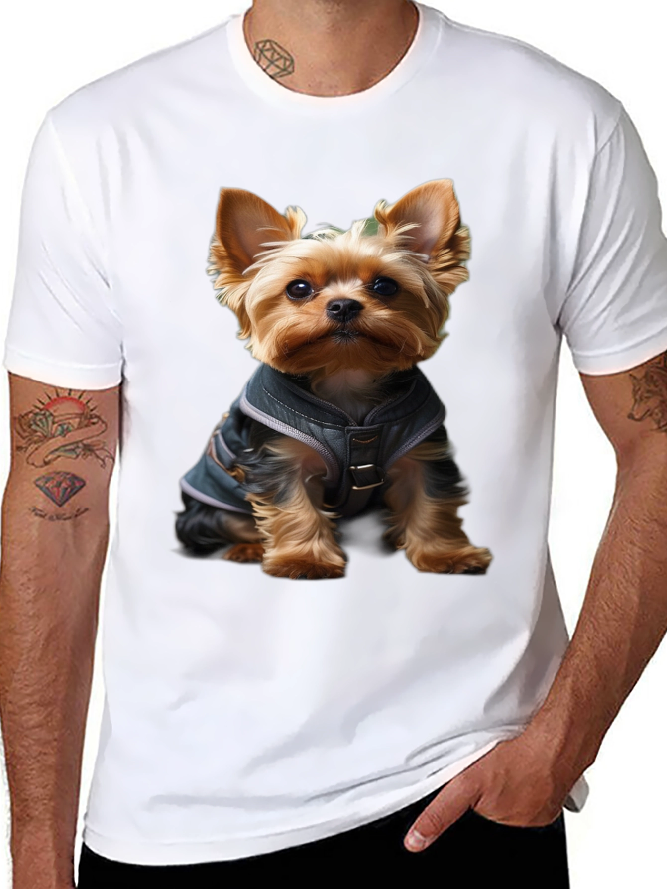 Yorkie Dog T-Shirt: Cute Pup in Jacket Design