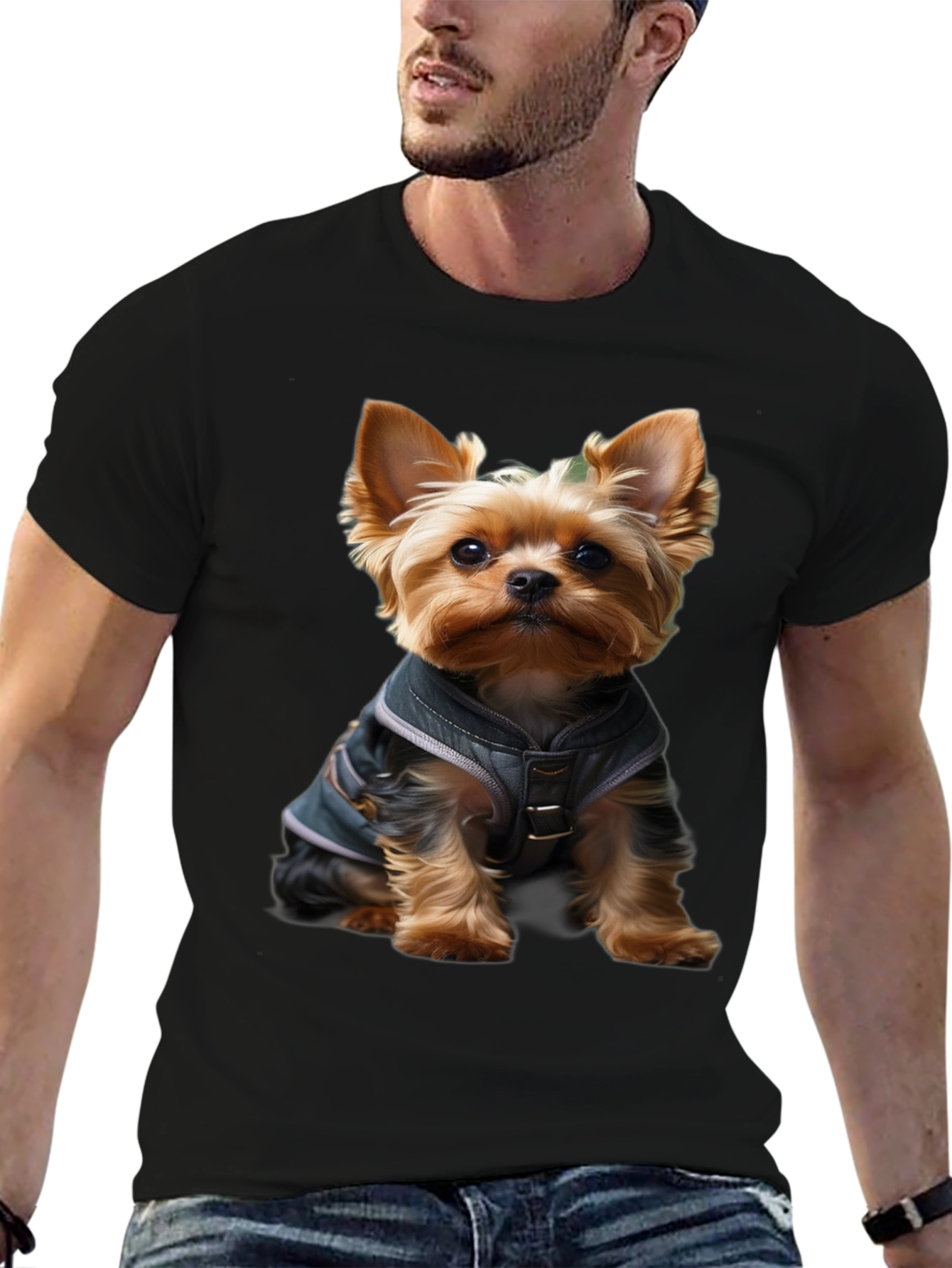 Yorkie Dog T-Shirt: Cute Pup in Jacket Design