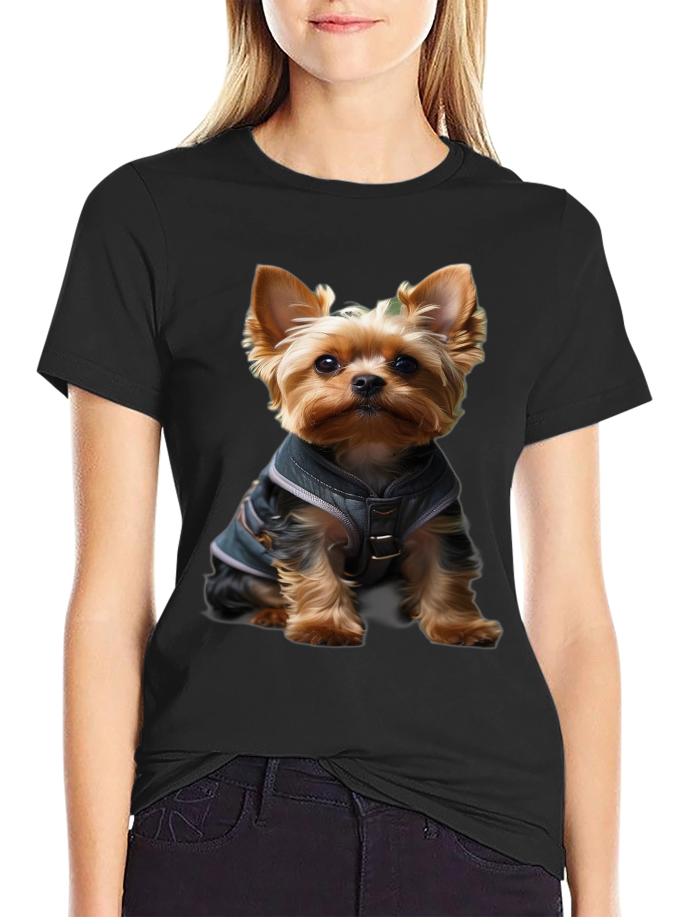 Yorkie Dog T-Shirt: Cute Pup in Jacket Design