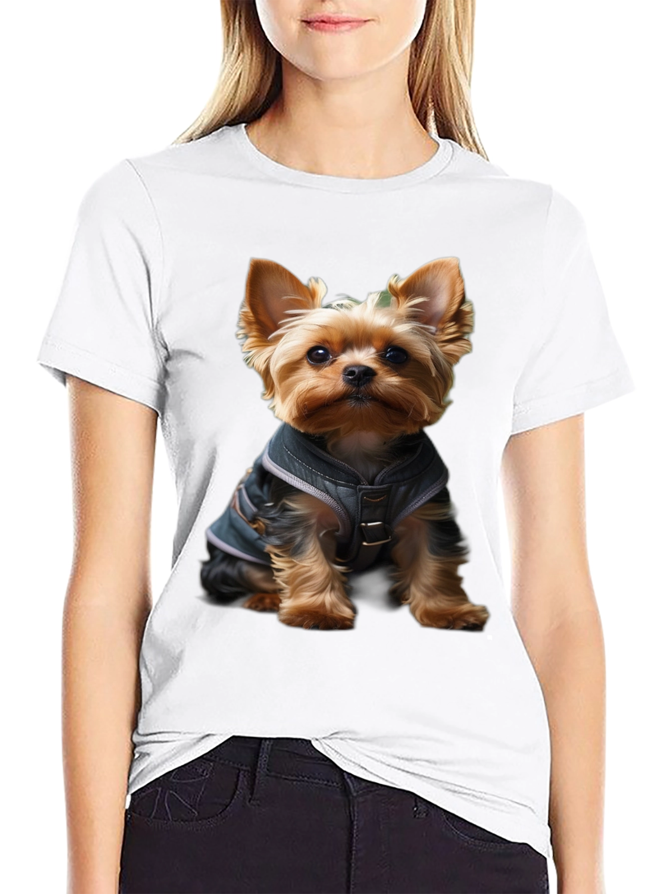 Yorkie Dog T-Shirt: Cute Pup in Jacket Design