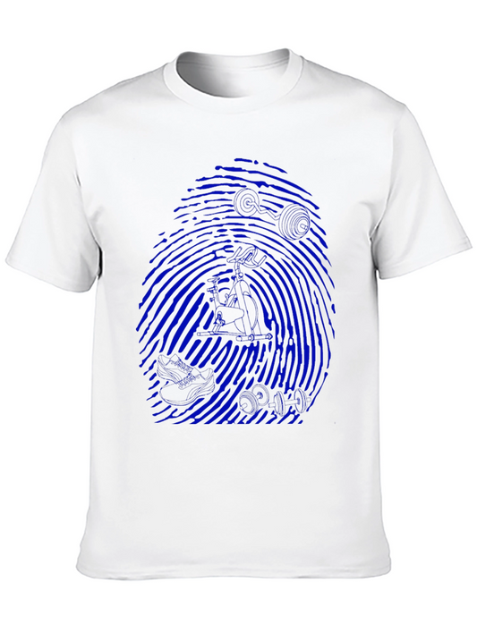 Blue Fingerprint Graphic Black T-Shirt