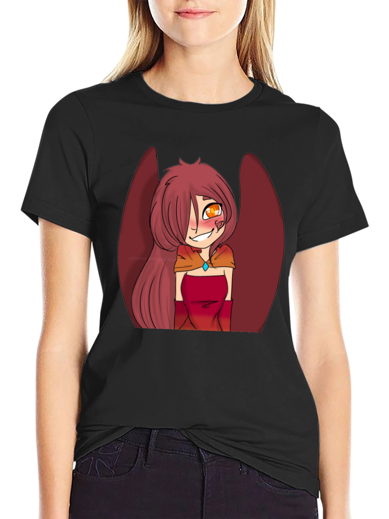 Anime Style Winged Character Graphic Tee