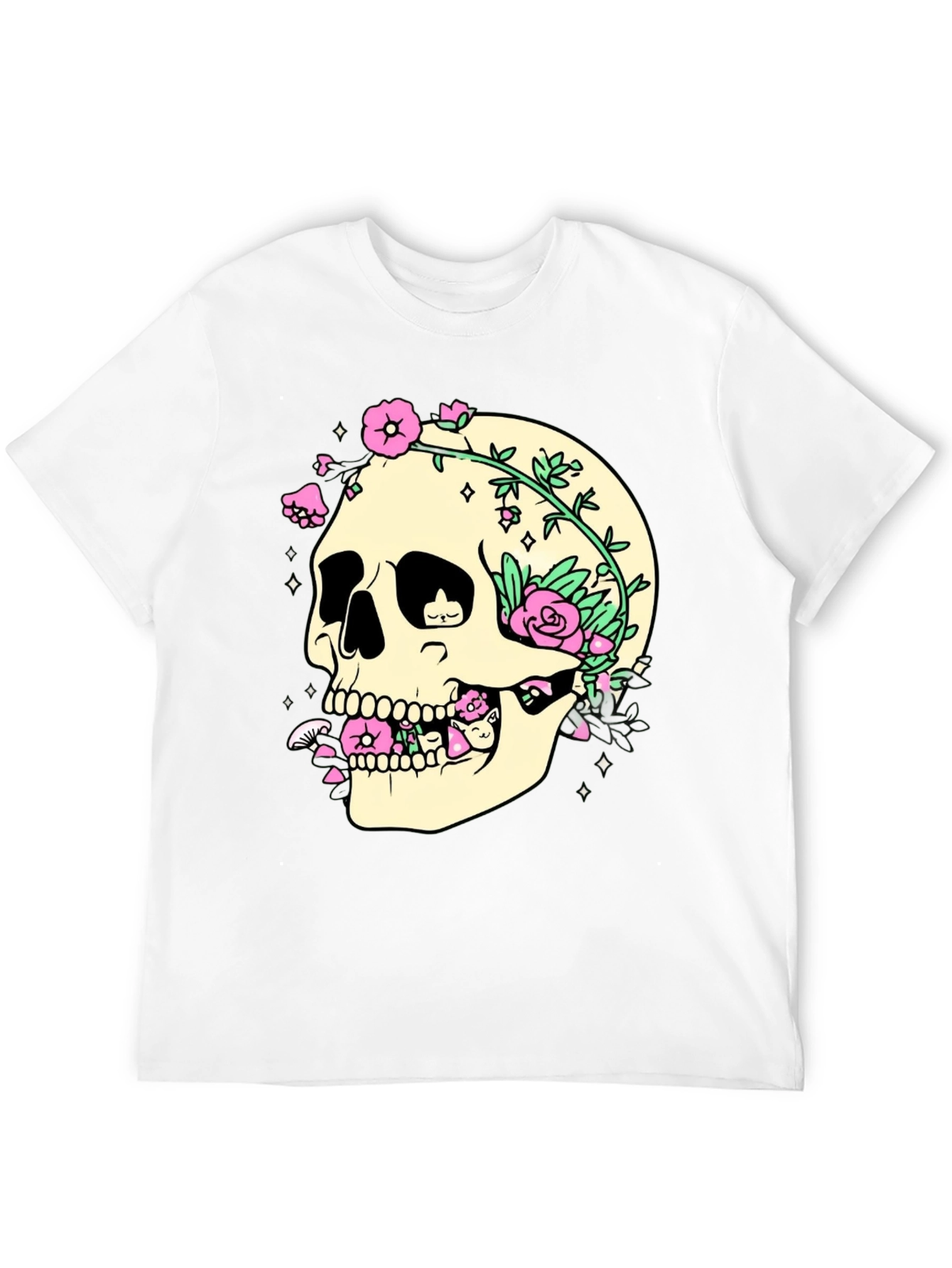 Skull & Flowers Graphic Print T-Shirt