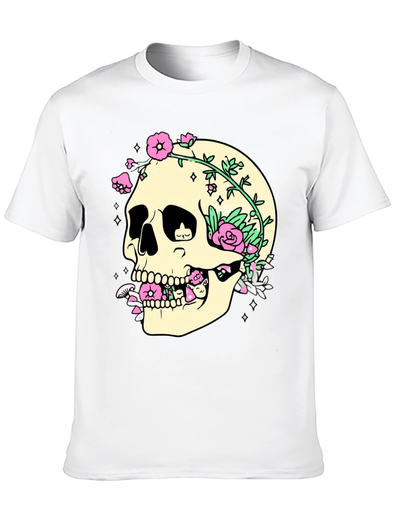 Skull & Flowers Graphic Print T-Shirt