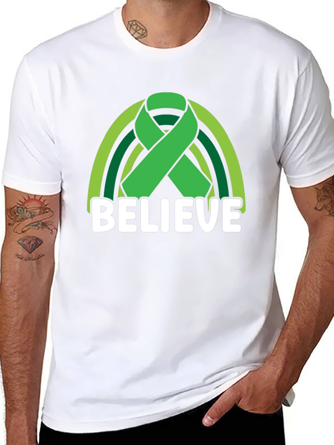 Believe Green Ribbon Rainbow Graphic T-Shirt