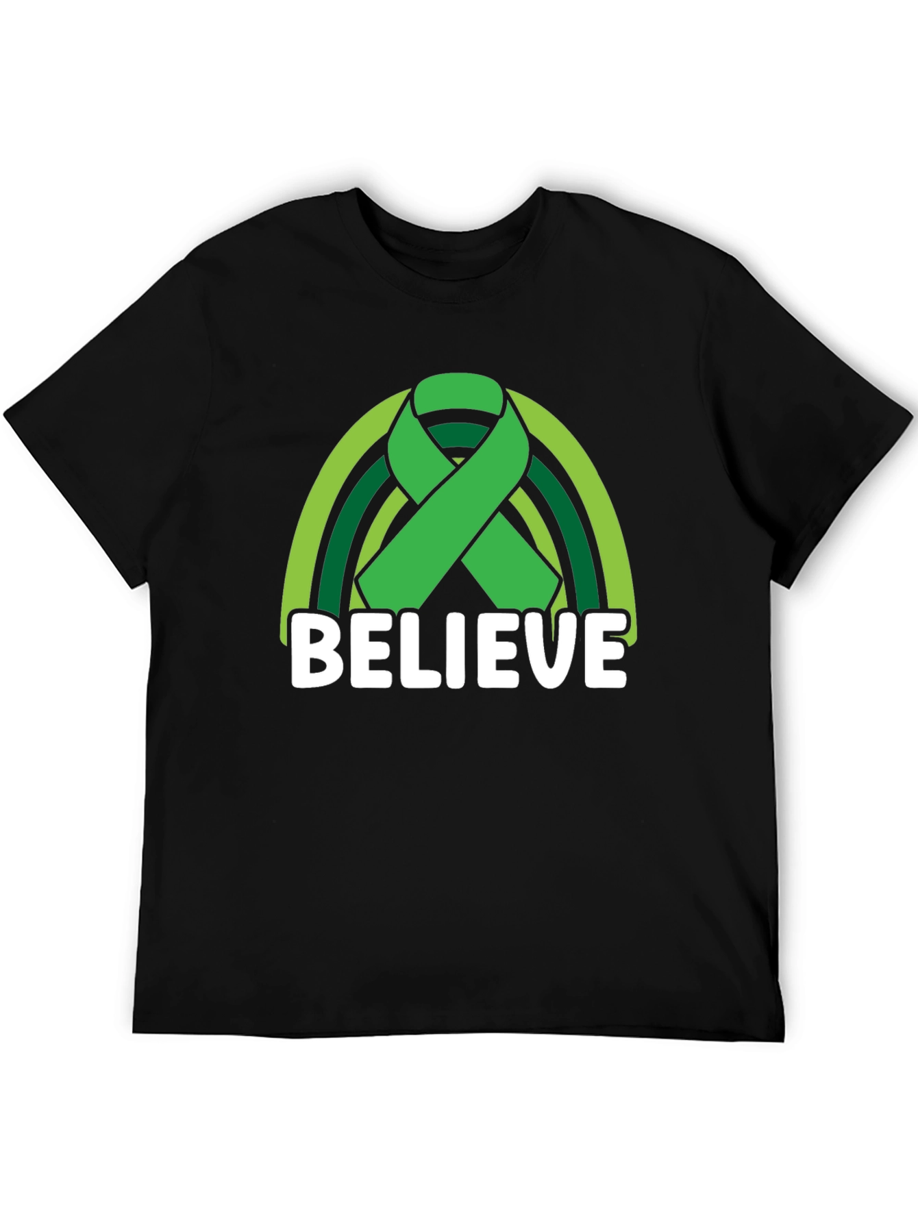 Believe Green Ribbon Rainbow Graphic T-Shirt