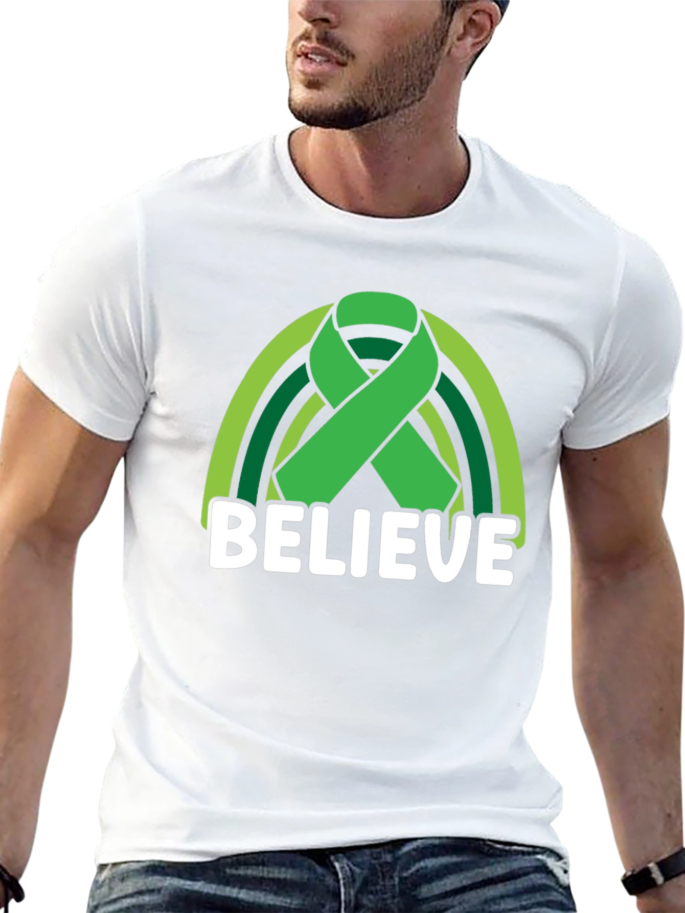 Believe Green Ribbon Rainbow Graphic T-Shirt