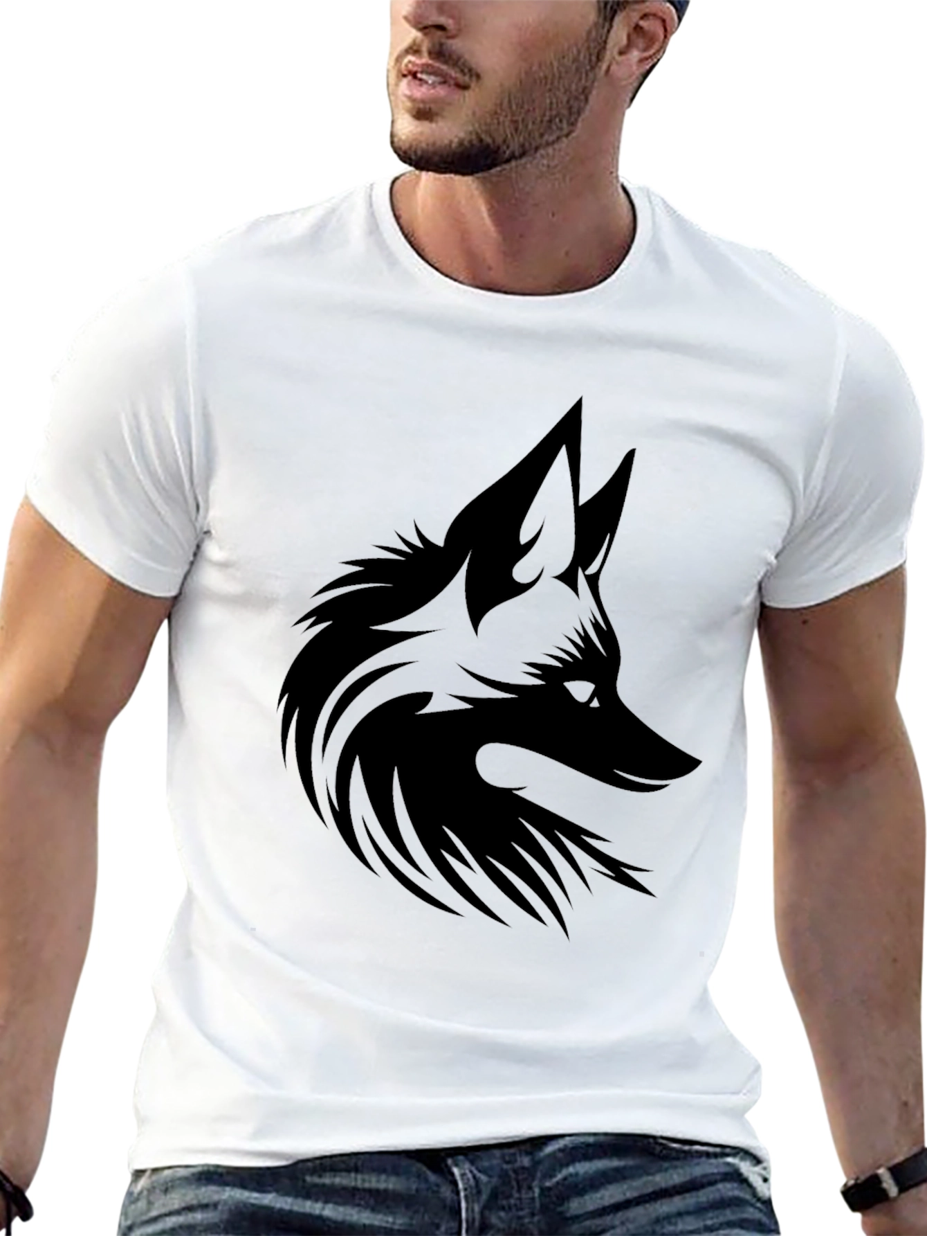Mens Black T-Shirt with Fox Graphic