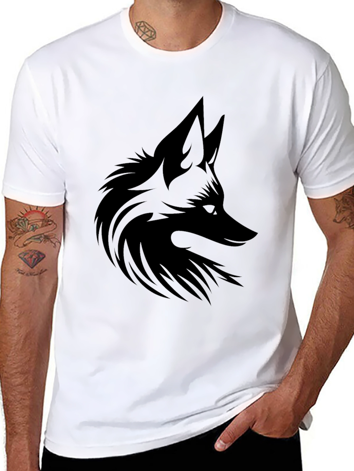 Mens Black T-Shirt with Fox Graphic