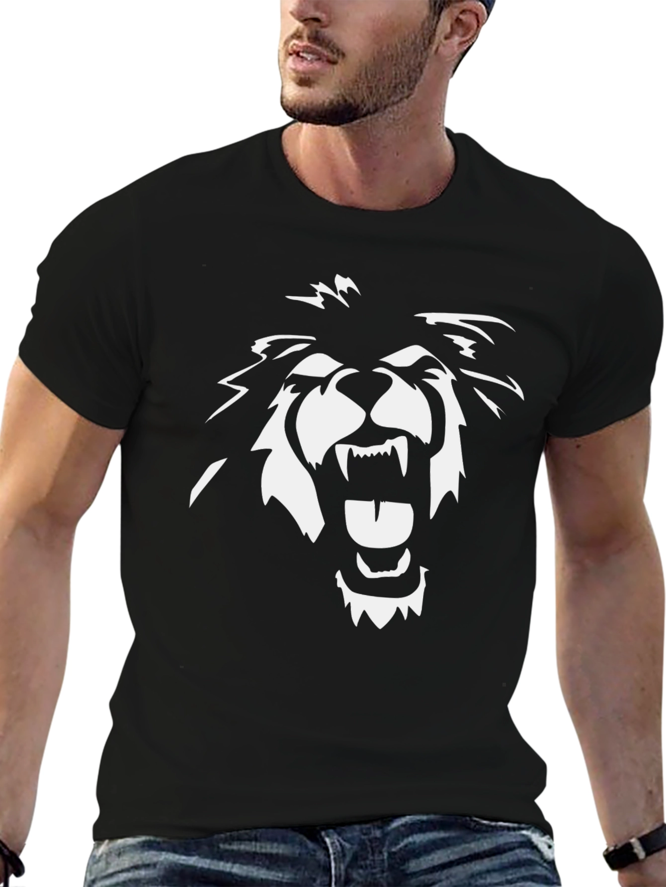 Black Graphic Tee - Roaring Lion Design