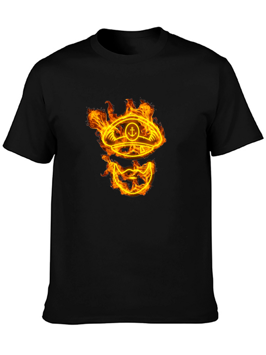 Flaming Captain Hat Graphic T-Shirt - Unique Design