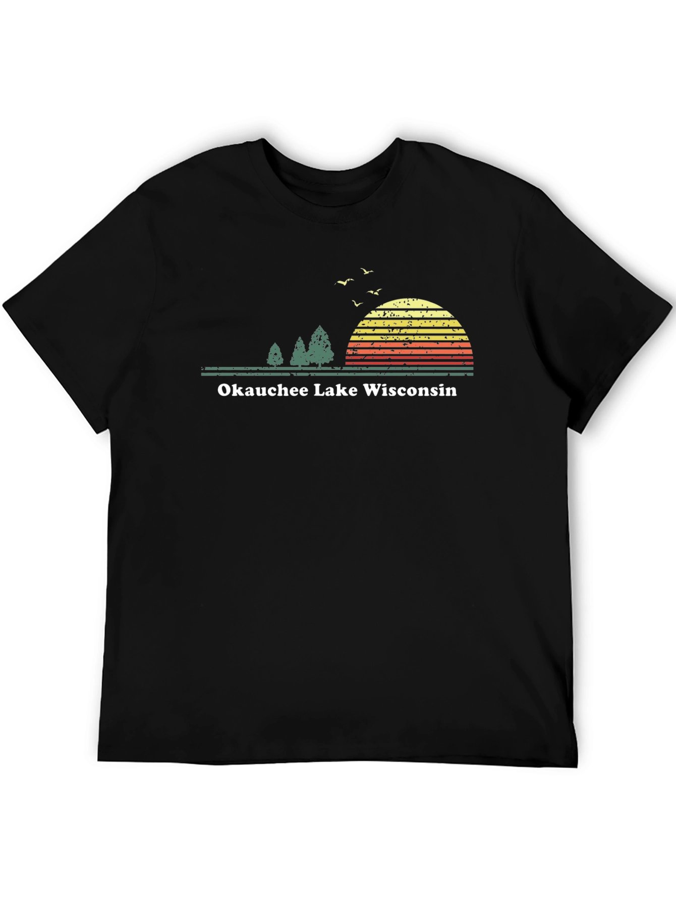 Okauchee Lake Wisconsin Tee - Retro Sunset Design