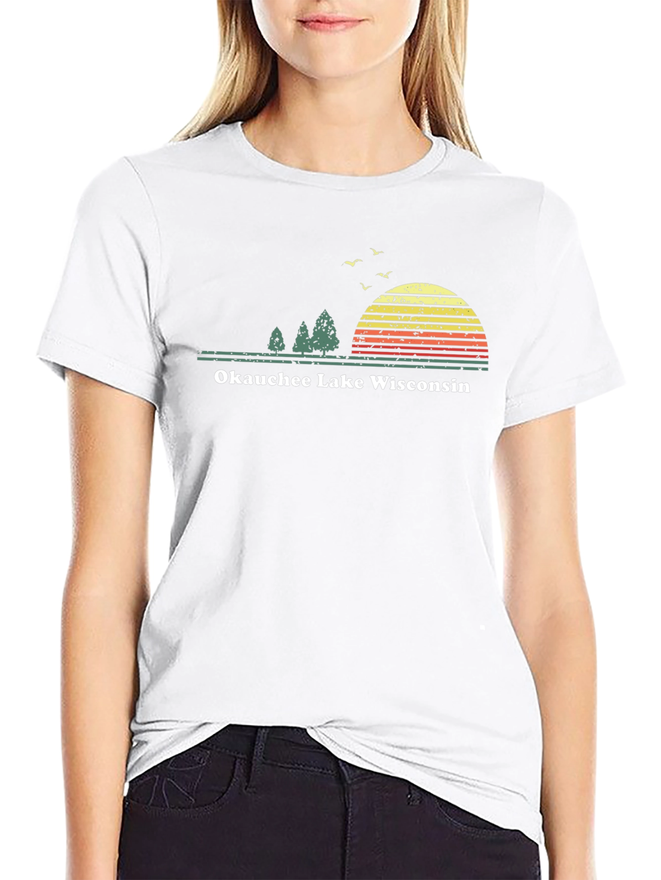 Okauchee Lake Wisconsin Tee - Retro Sunset Design