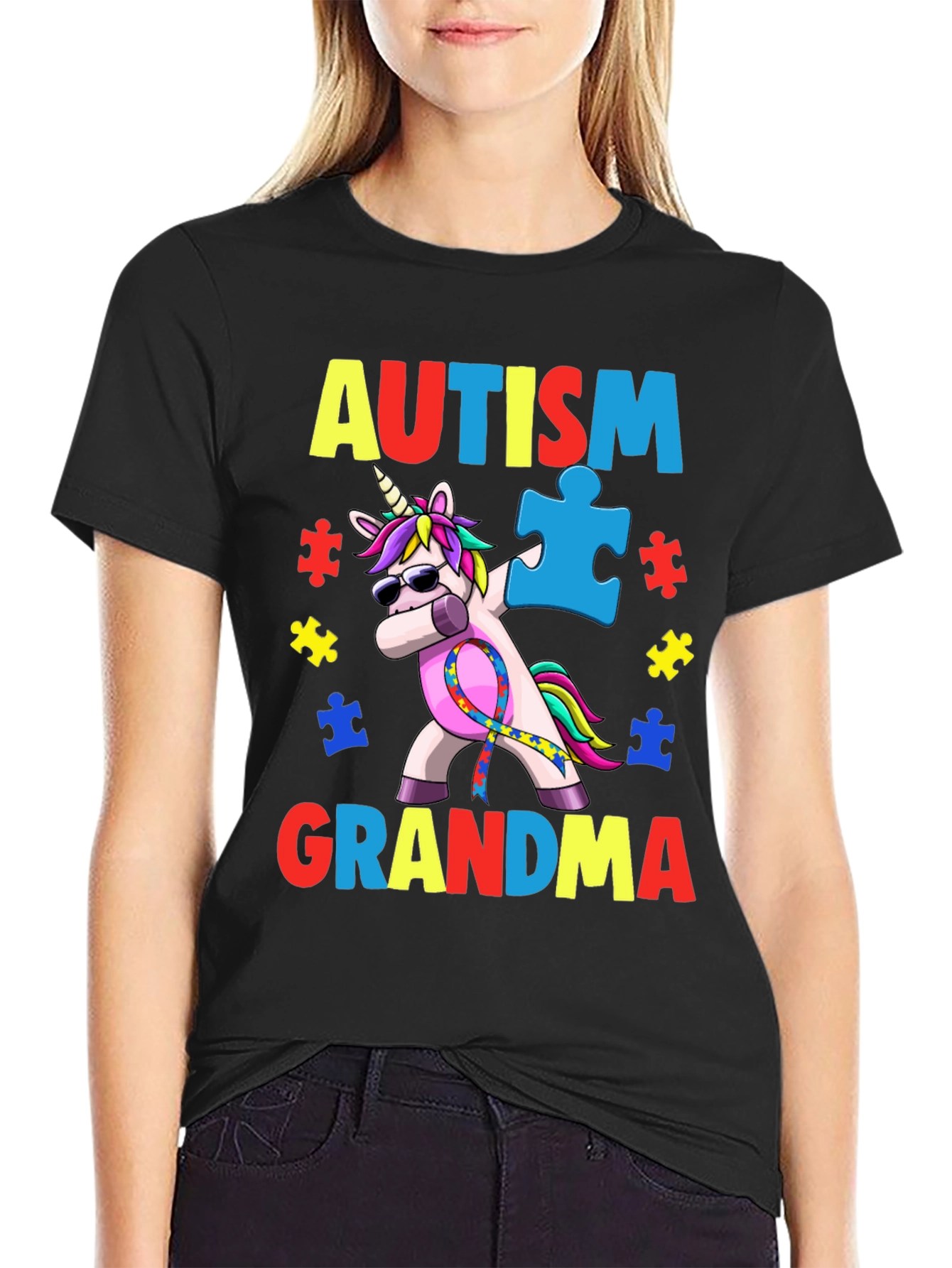 Autism Grandma Unicorn Dabbing T-Shirt