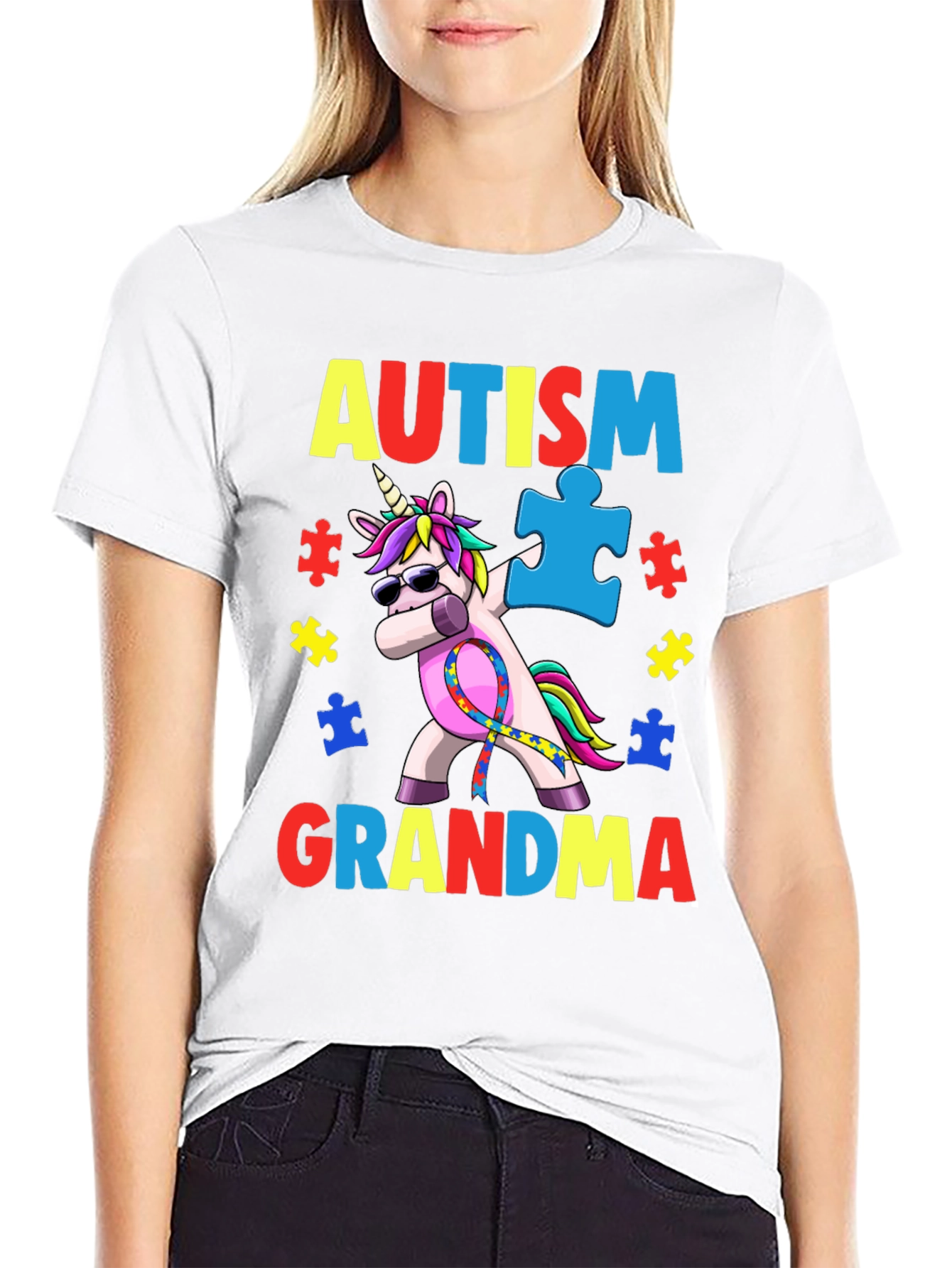 Autism Grandma Unicorn Dabbing T-Shirt