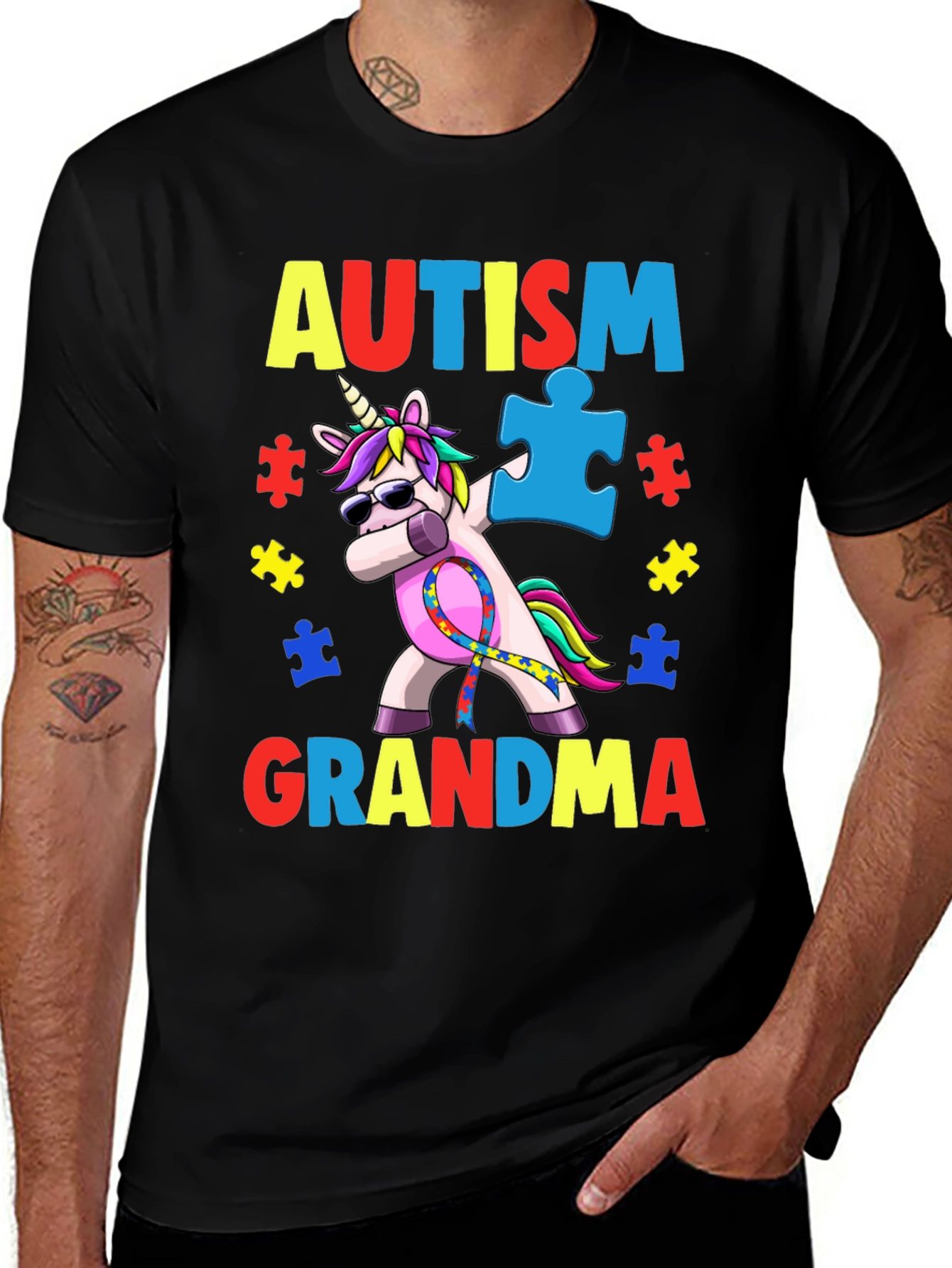 Autism Grandma Unicorn Dabbing T-Shirt