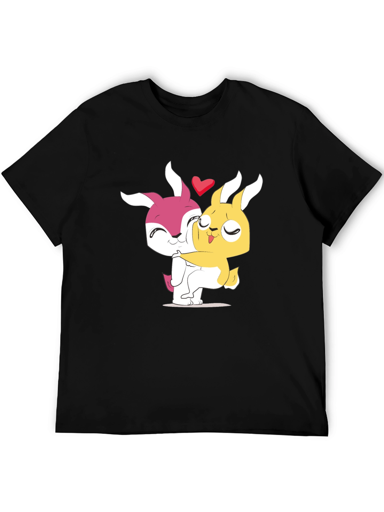 Cute Cartoon Bunny Hug Black T-Shirt