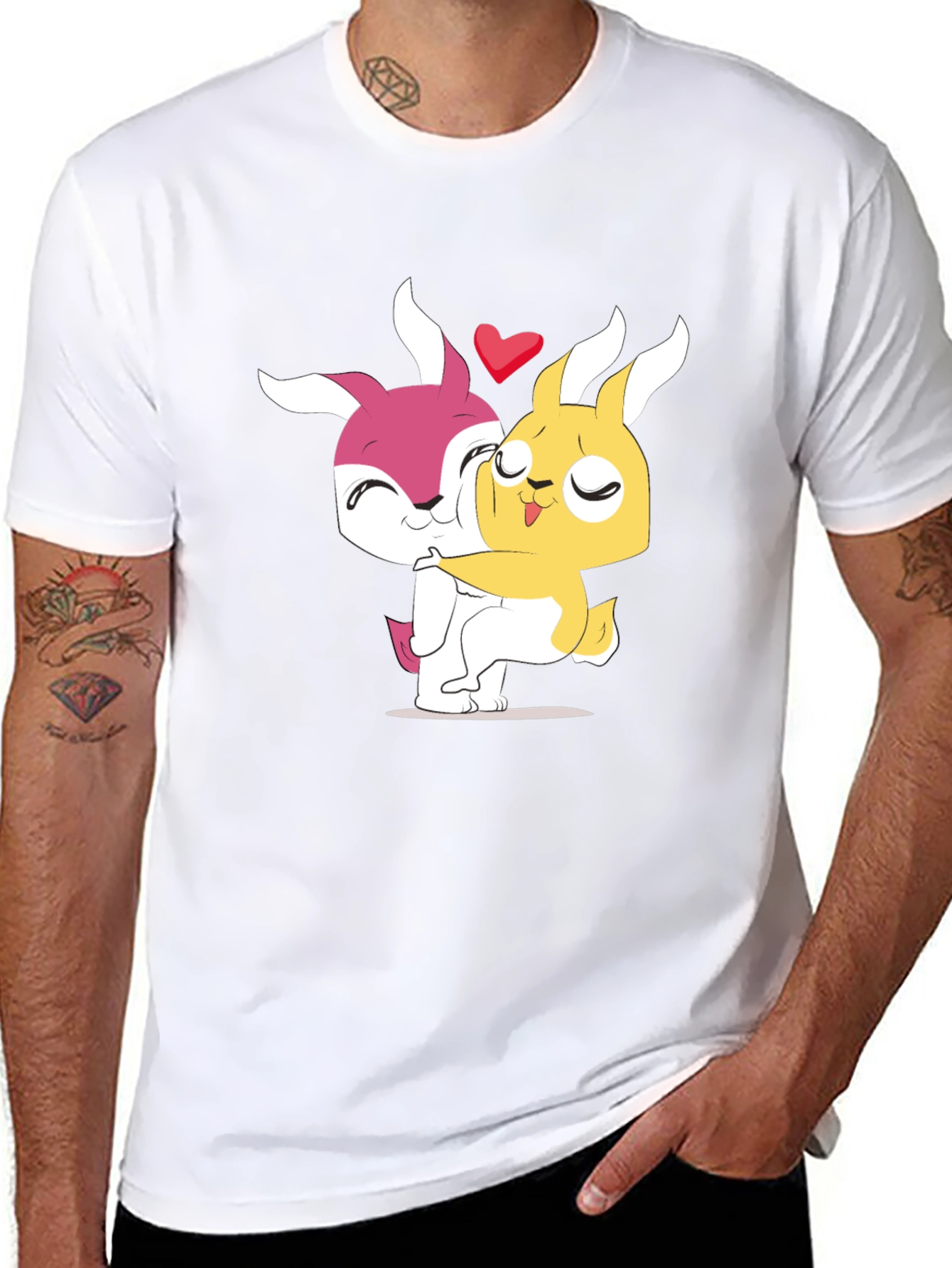 Cute Cartoon Bunny Hug Black T-Shirt