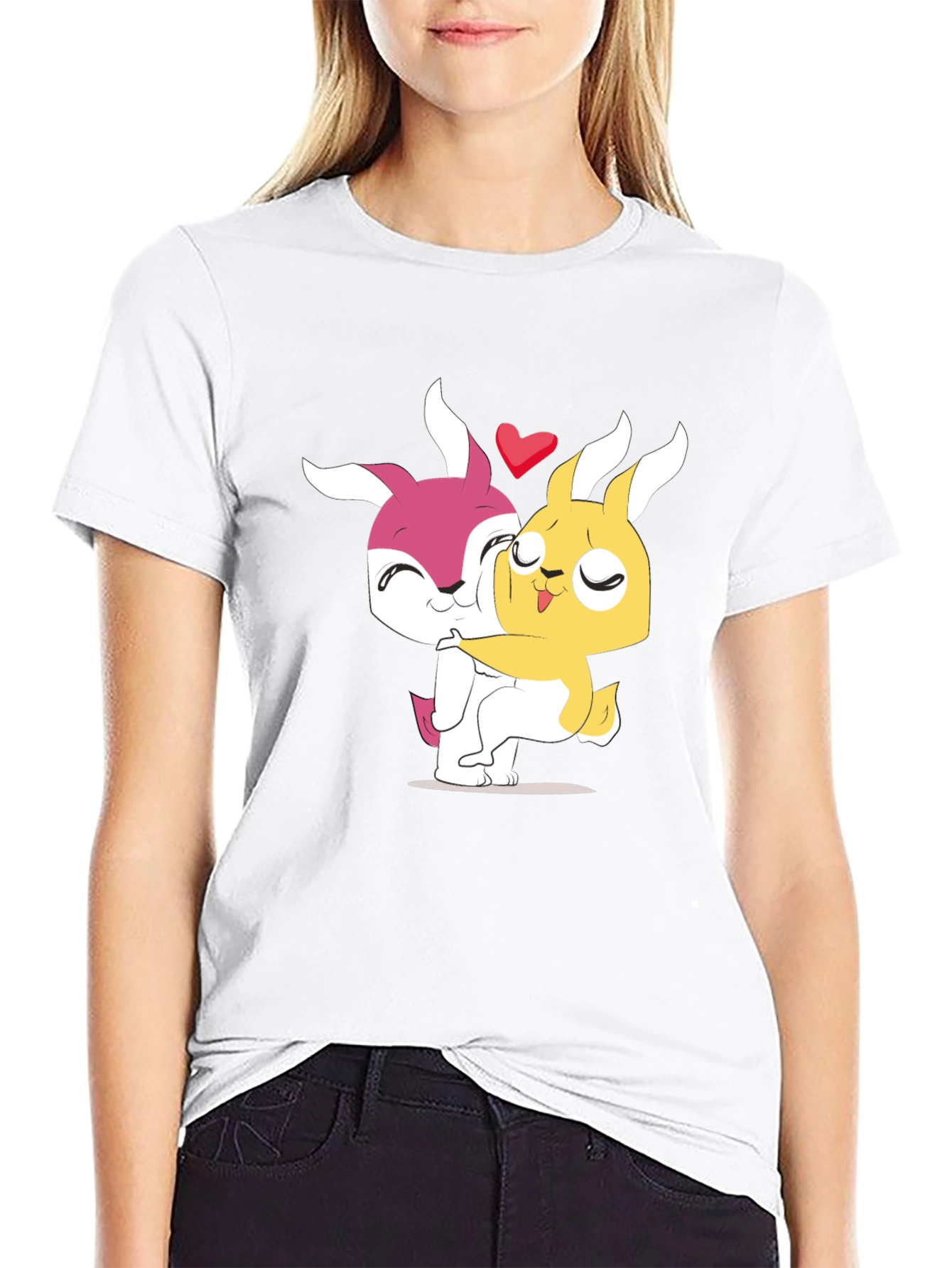 Cute Cartoon Bunny Hug Black T-Shirt