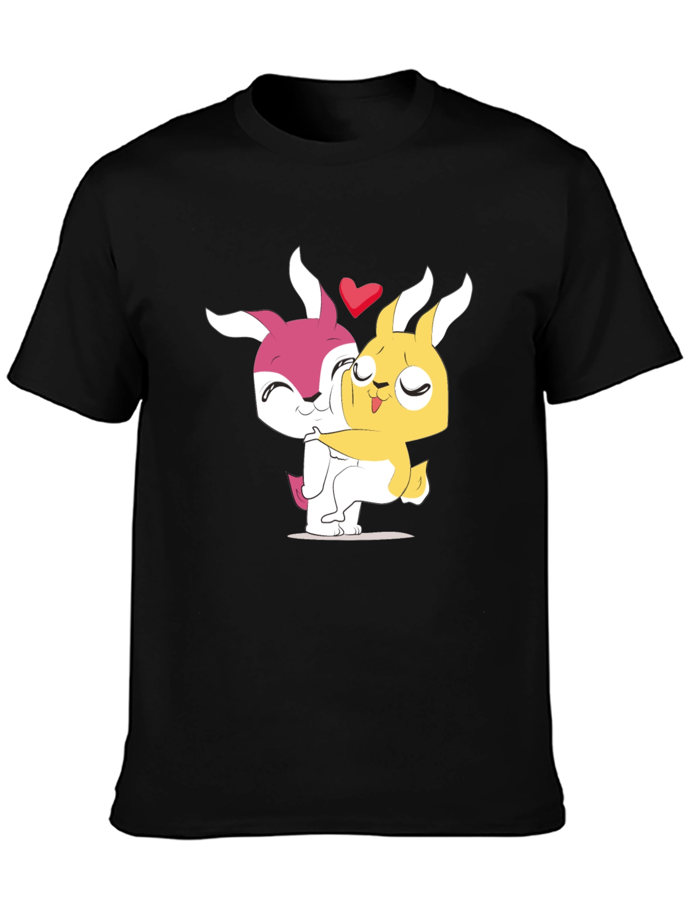 Cute Cartoon Bunny Hug Black T-Shirt