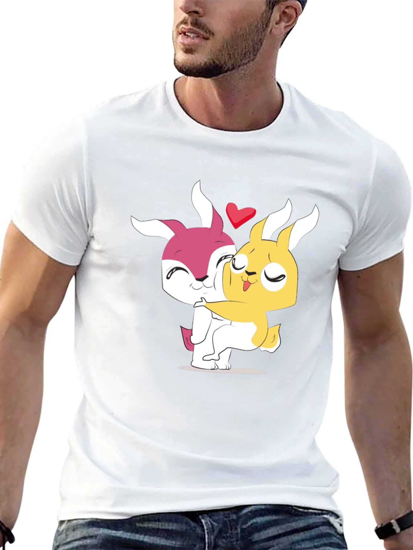 Cute Cartoon Bunny Hug Black T-Shirt
