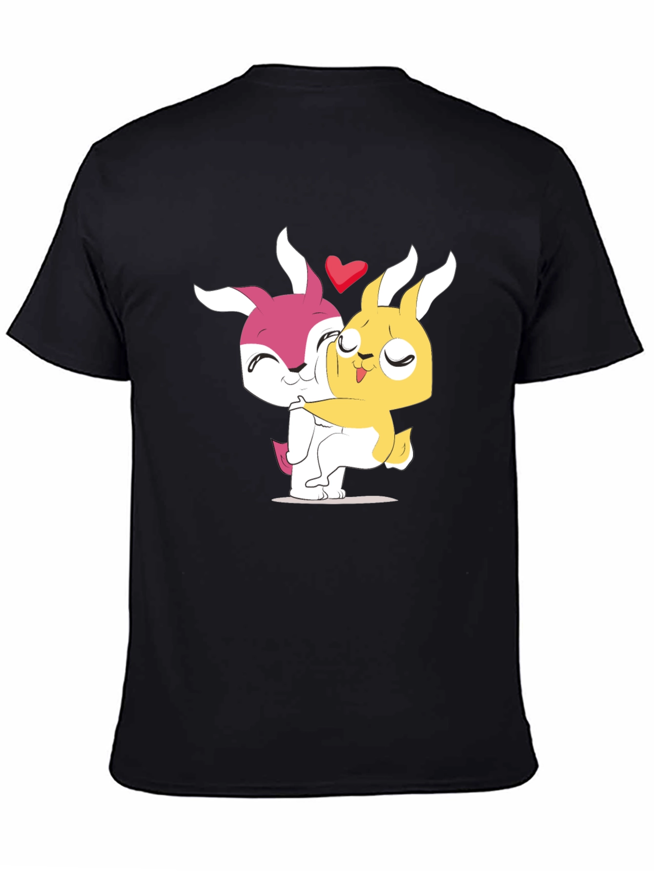 Cute Cartoon Bunny Hug Black T-Shirt
