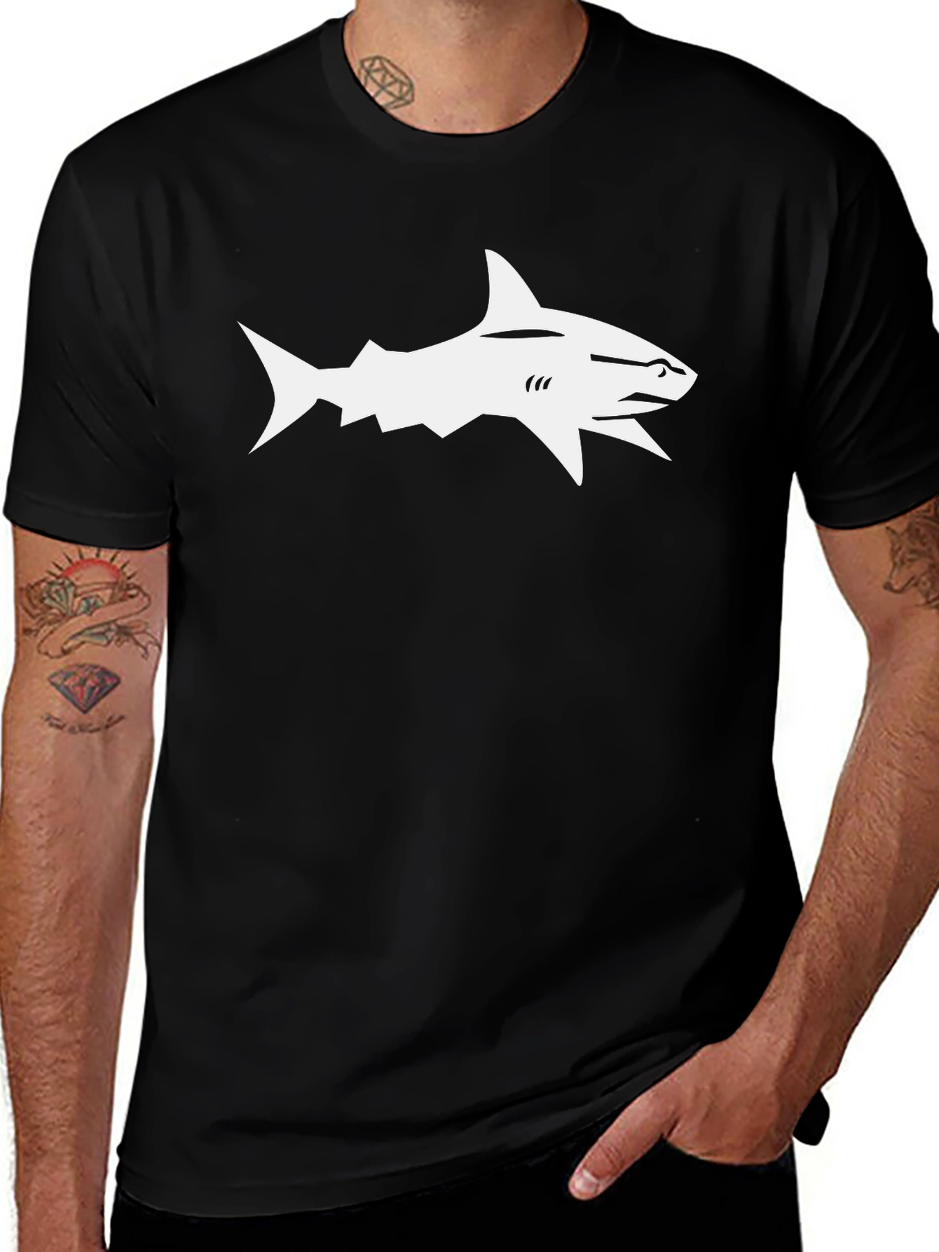 Shark Graphic Tee - Stylish Black Cotton T-Shirt