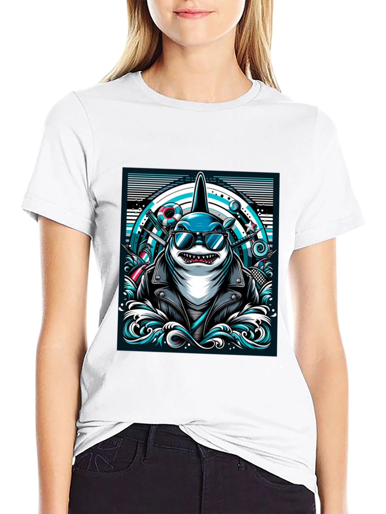 Cool Shark Graphic Tee - Biker Style