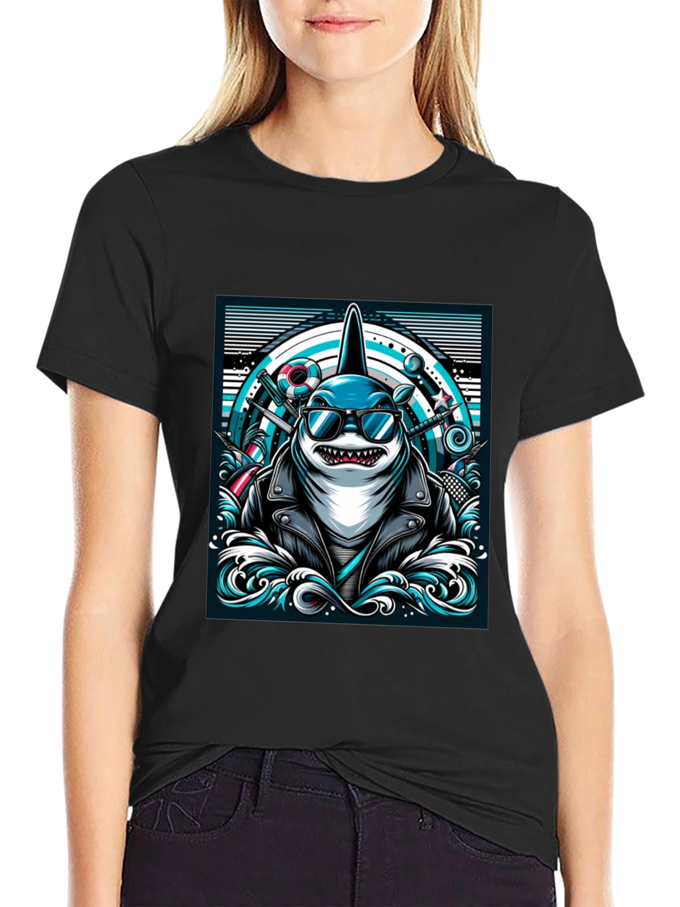Cool Shark Graphic Tee - Biker Style