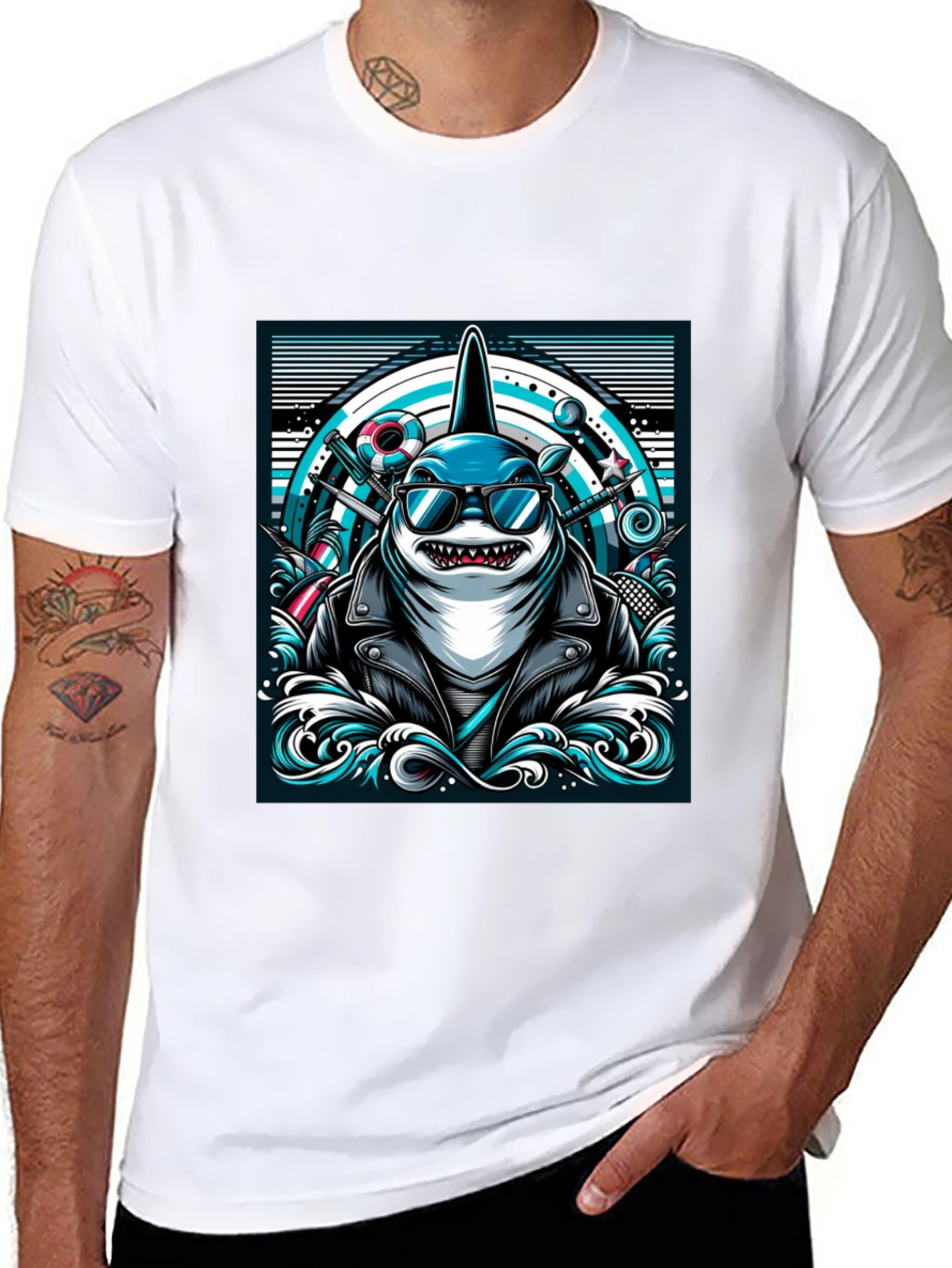 Cool Shark Graphic Tee - Biker Style