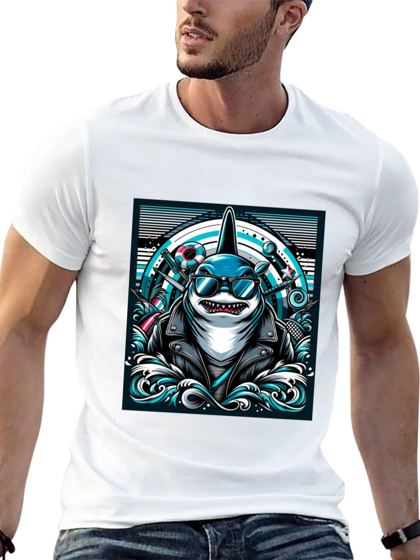 Cool Shark Graphic Tee - Biker Style