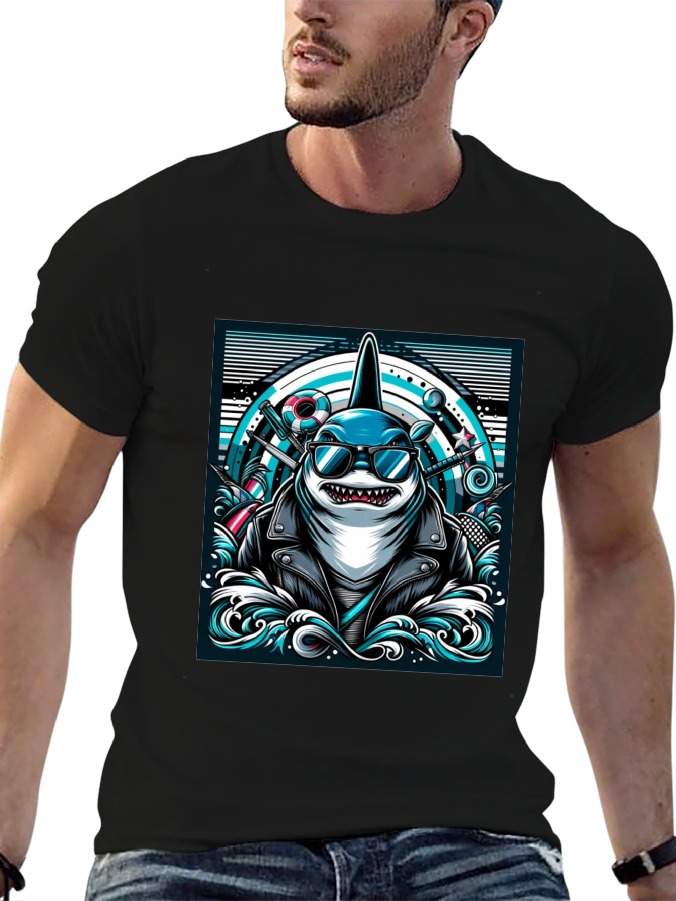 Cool Shark Graphic Tee - Biker Style