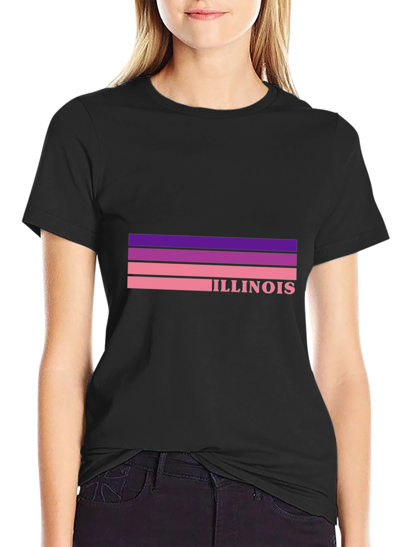Illinois Retro Striped T-Shirt - Black