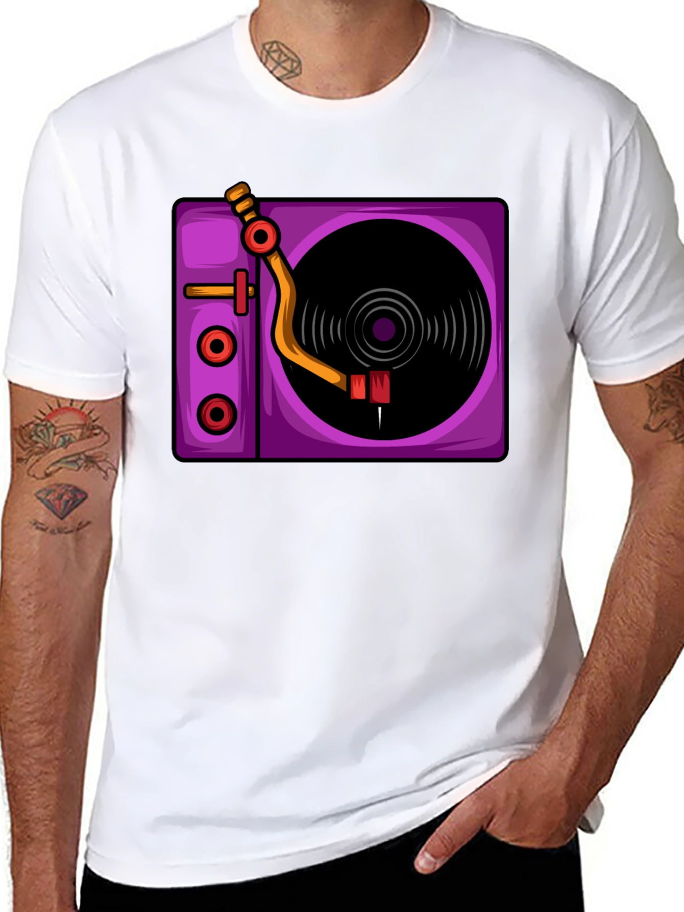Retro Turntable Graphic T-Shirt - Black
