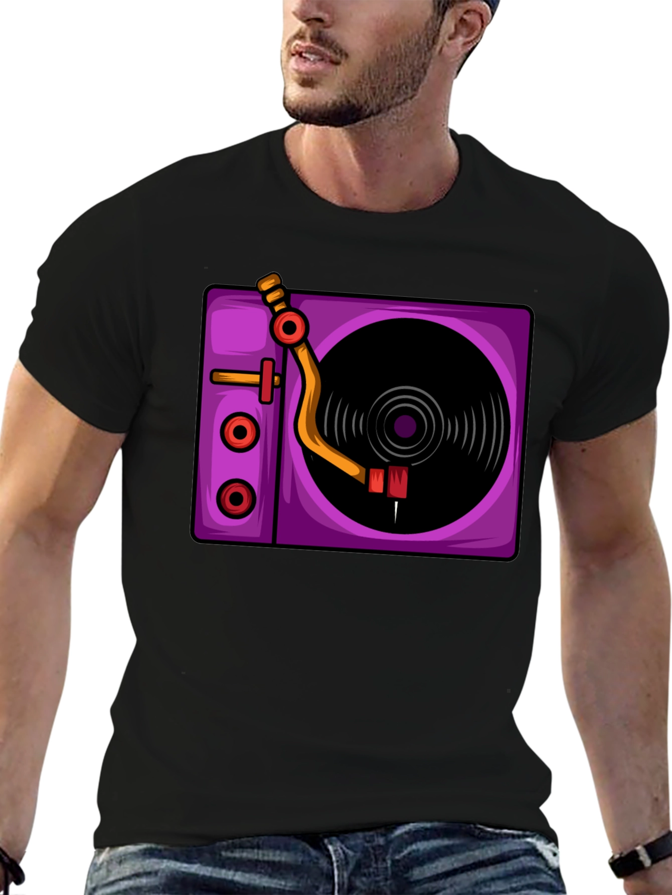 Retro Turntable Graphic T-Shirt - Black