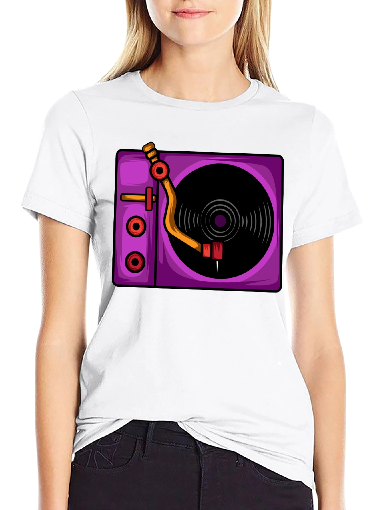 Retro Turntable Graphic T-Shirt - Black