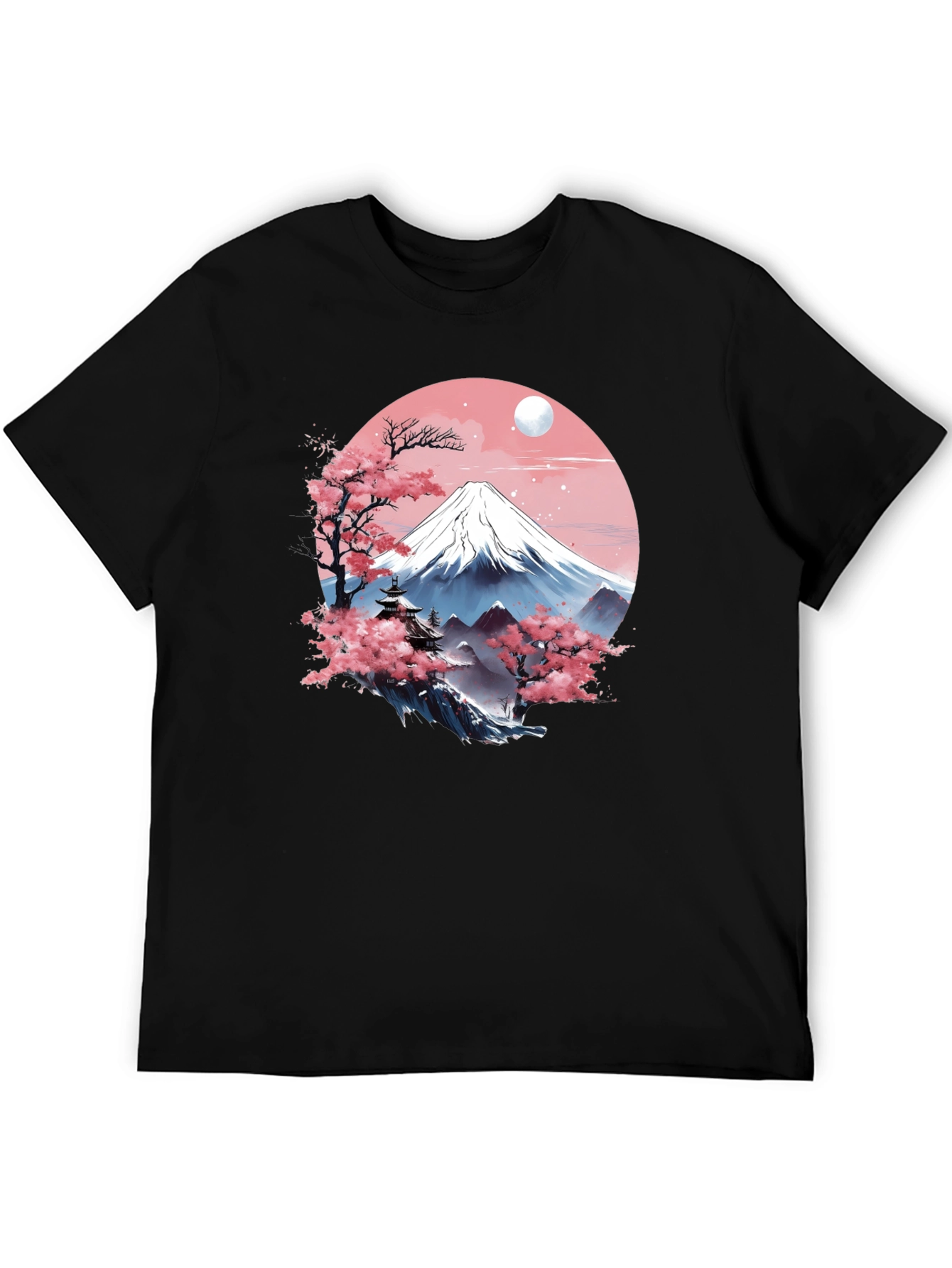 Japanese Mountain Scene Black T-Shirt