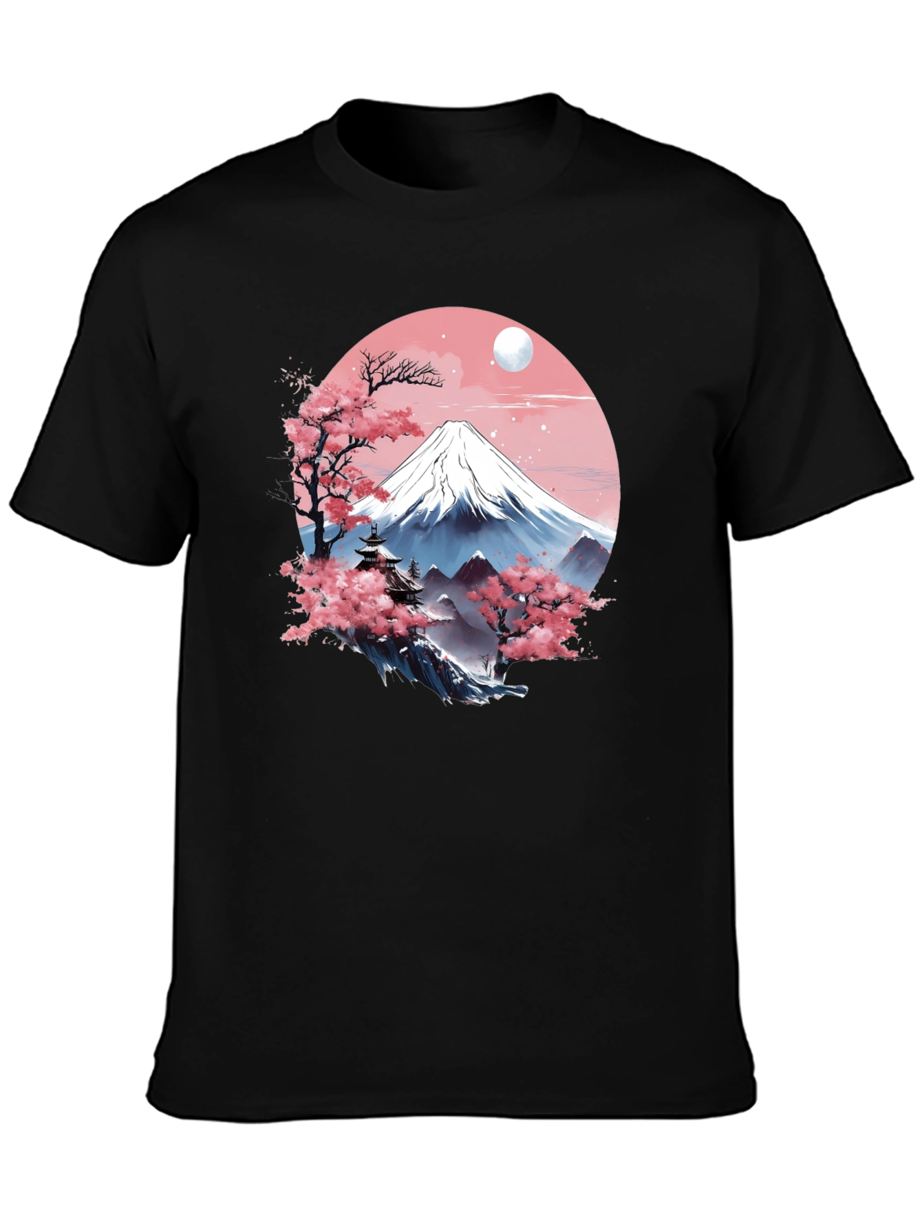 Japanese Mountain Scene Black T-Shirt